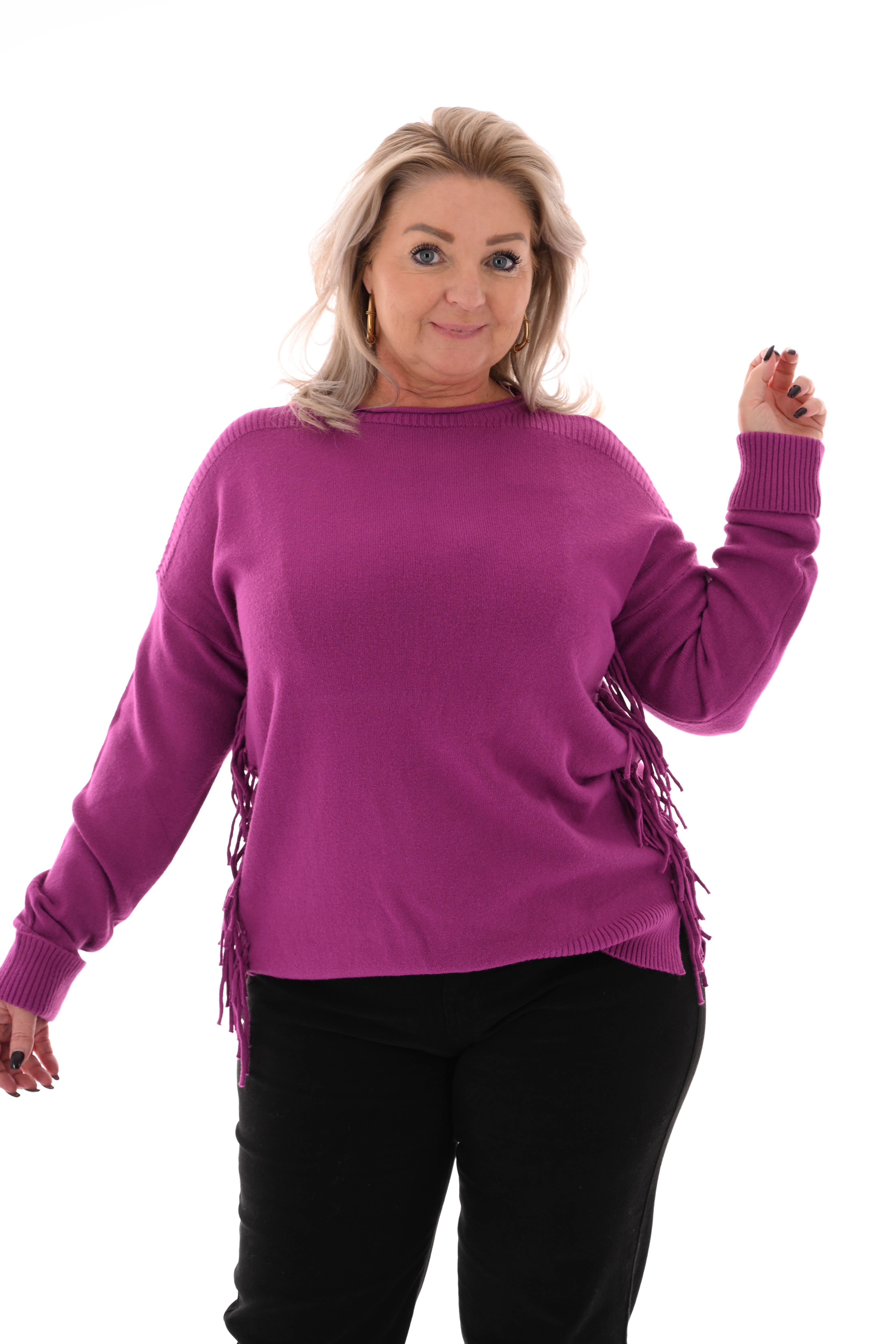 Trui zij franjes cyclaam