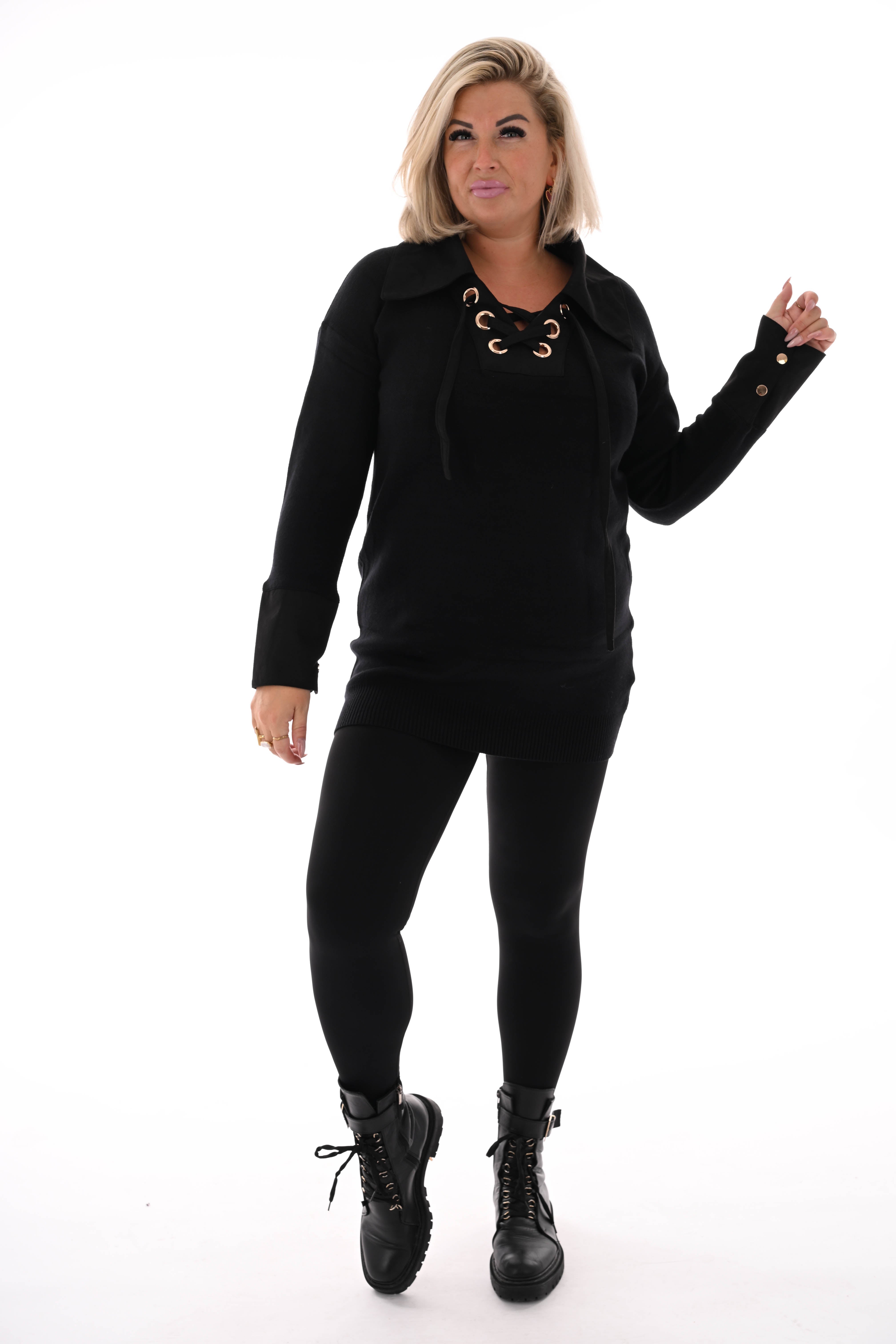 Tuniek veterhals met kraag zwart