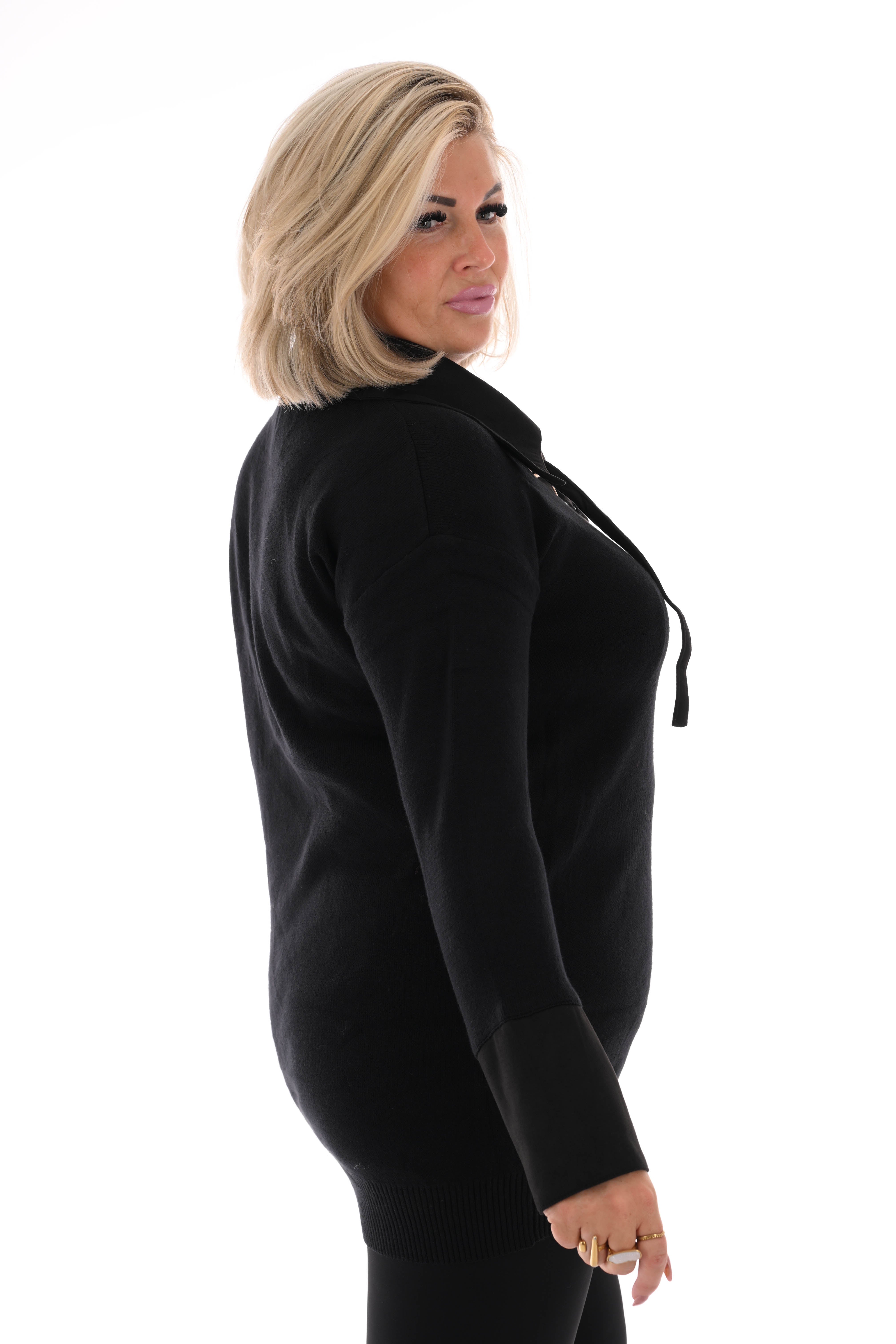 Tuniek veterhals met kraag zwart