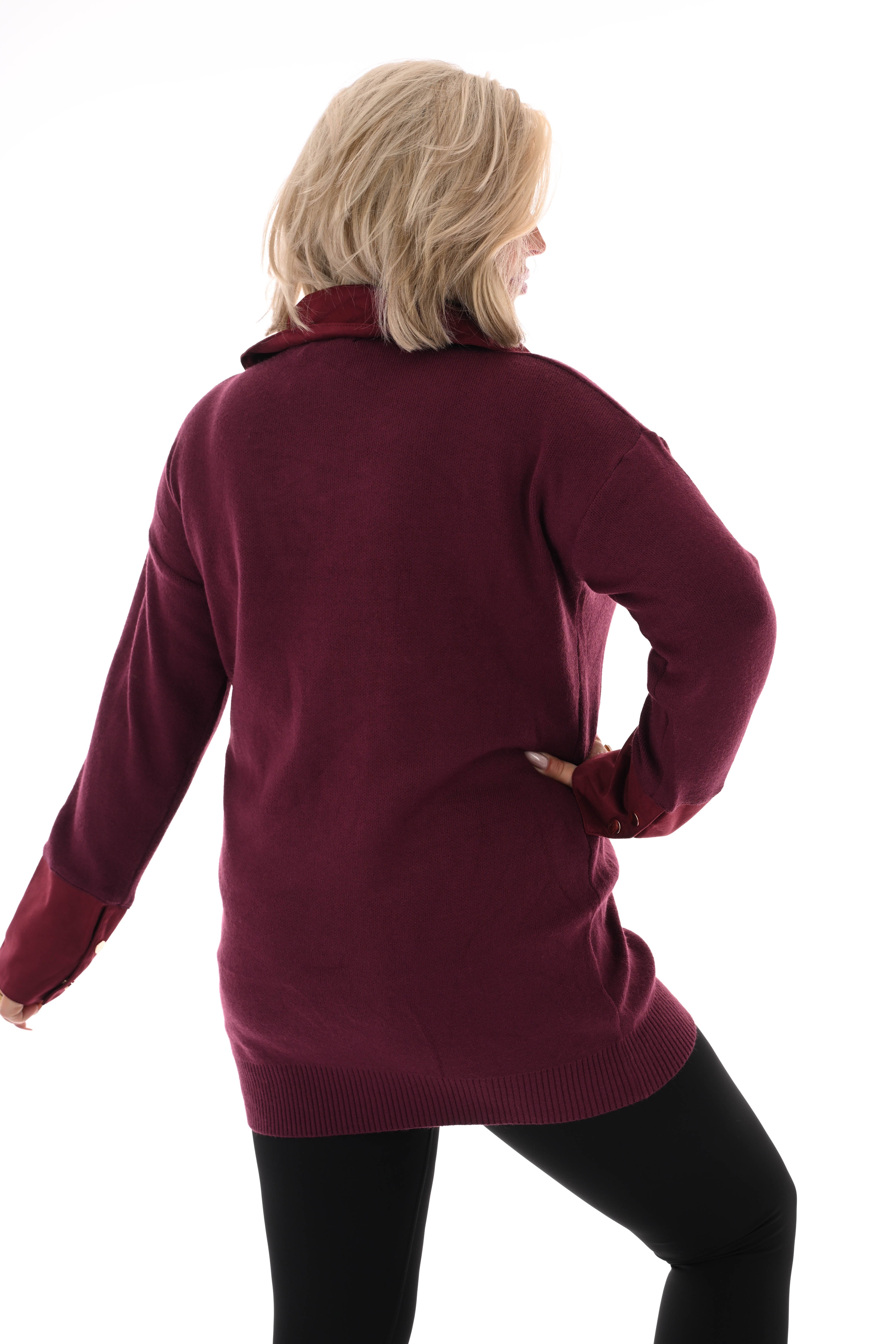 Tuniek veterhals met kraag bordeaux