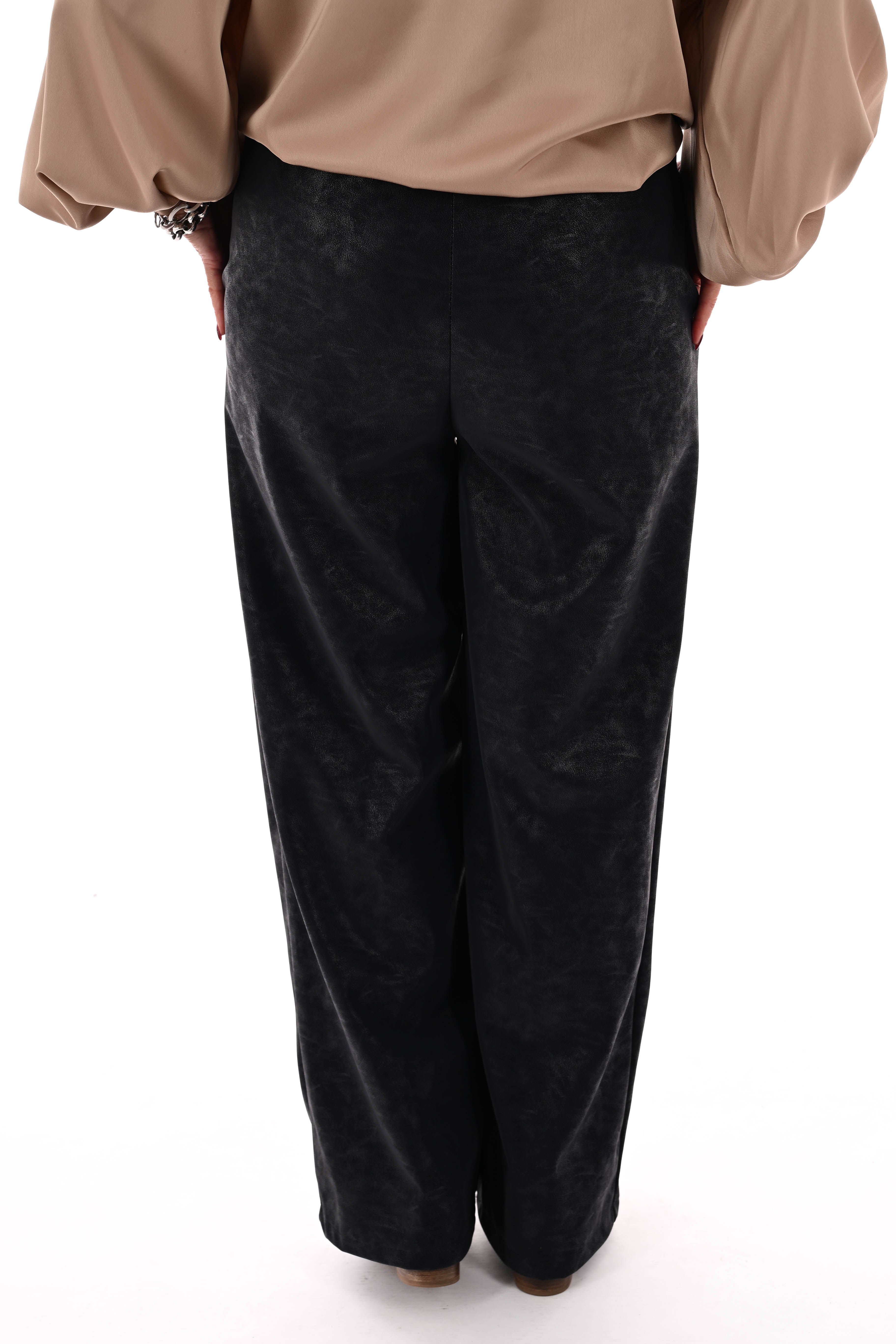 Leatherlook wide leg met elastieken band marineblauw