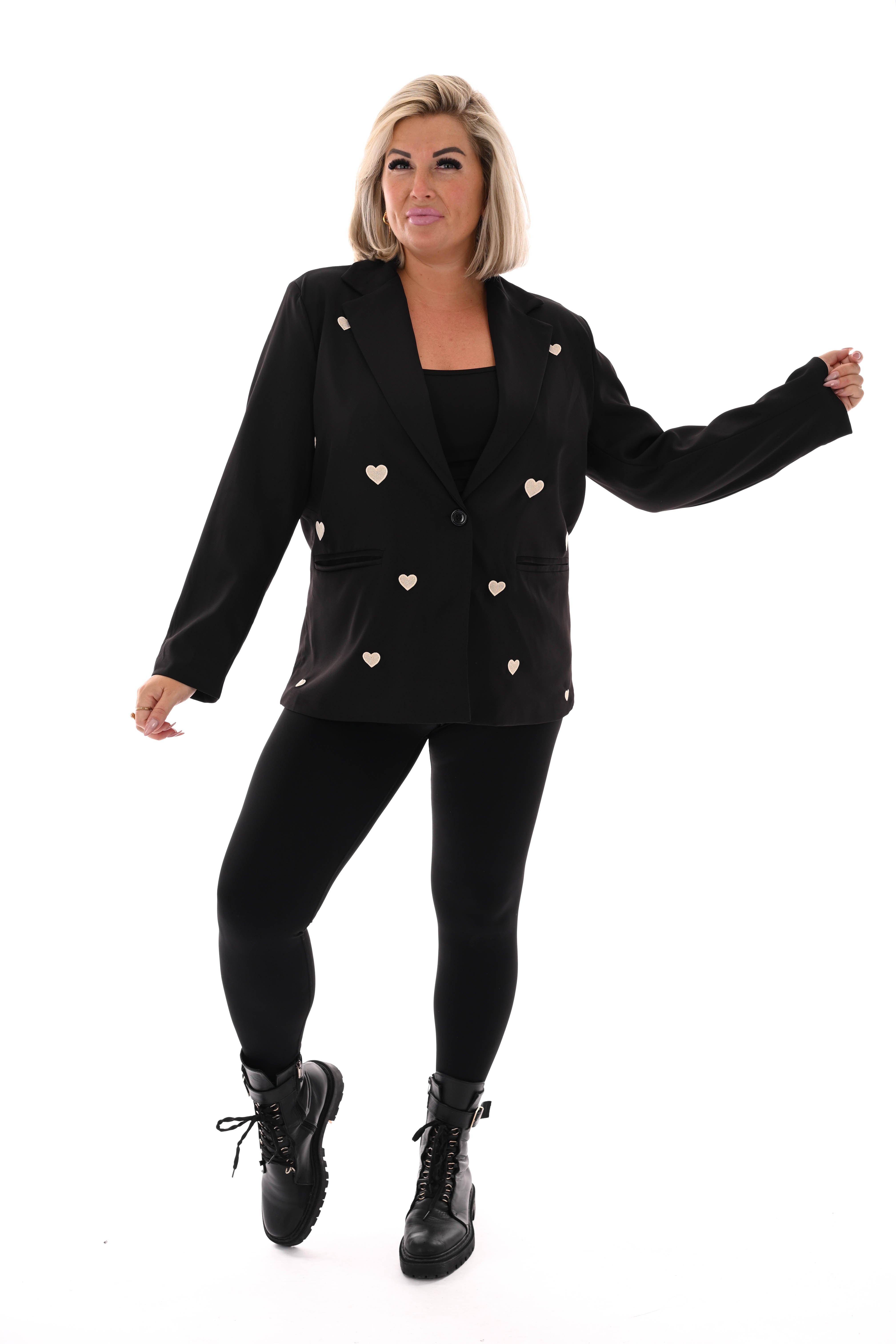 Blazer geborduurde hartjes zwart