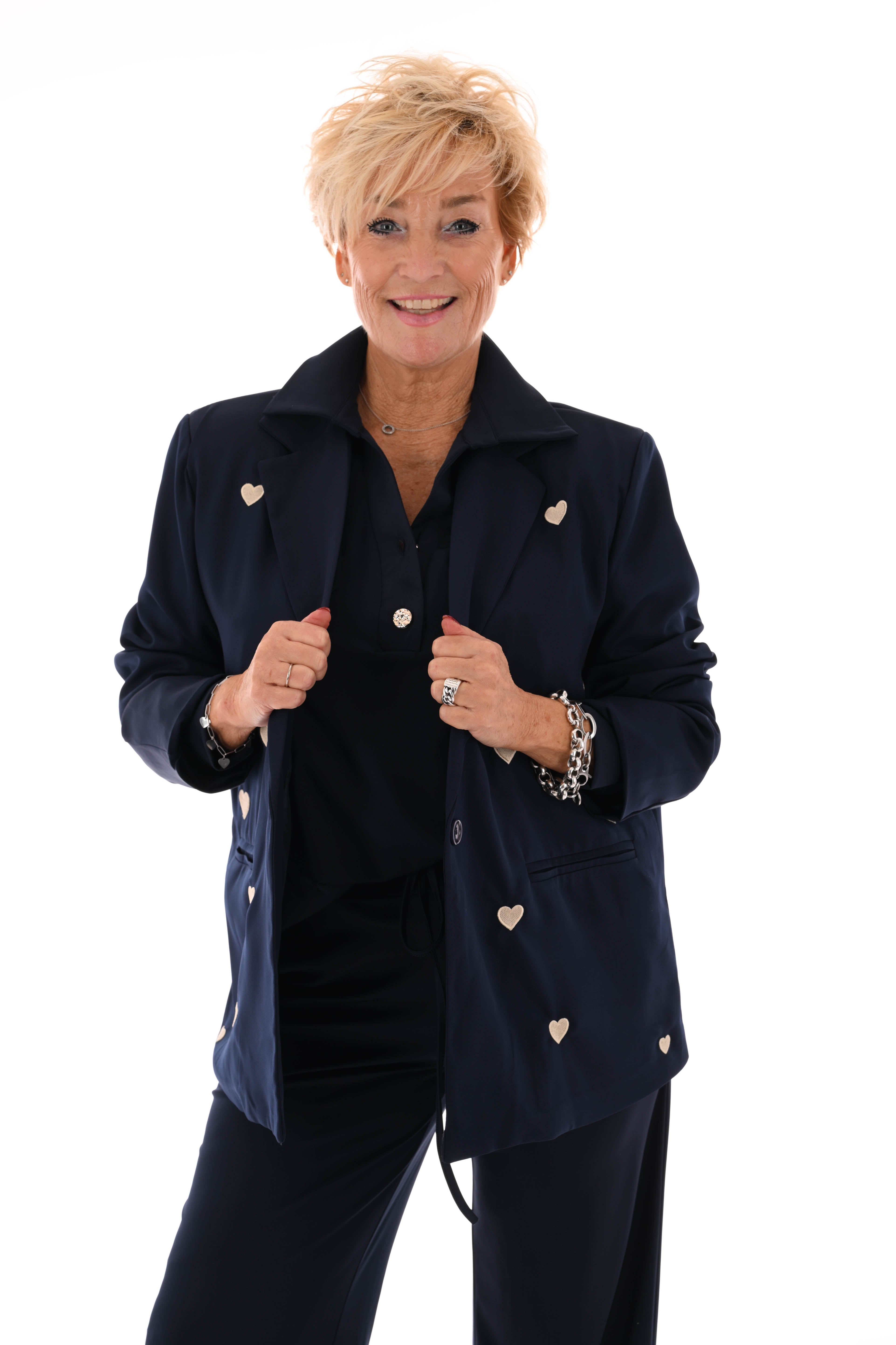 Blazer geborduurde hartjes marineblauw