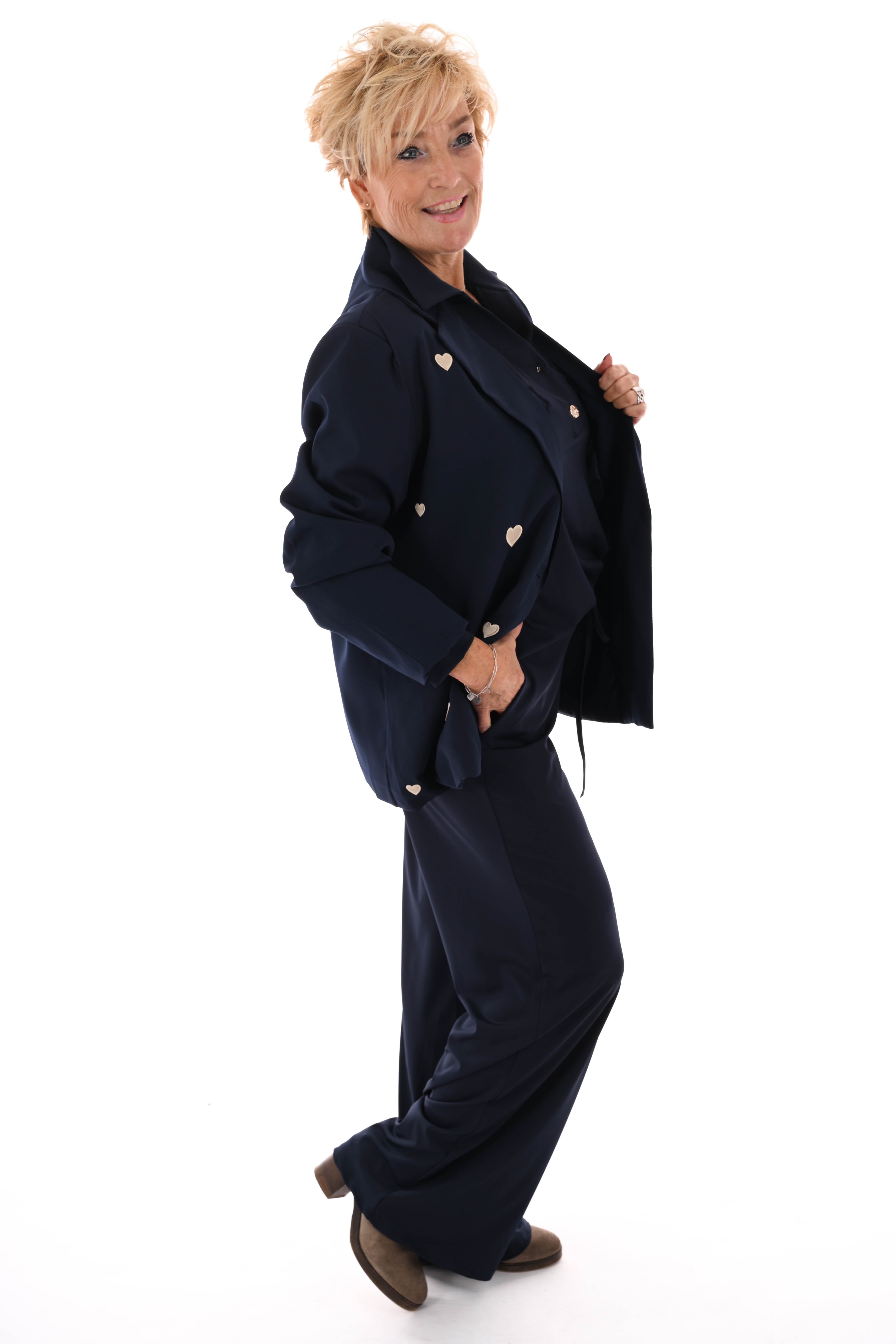 Blazer geborduurde hartjes marineblauw