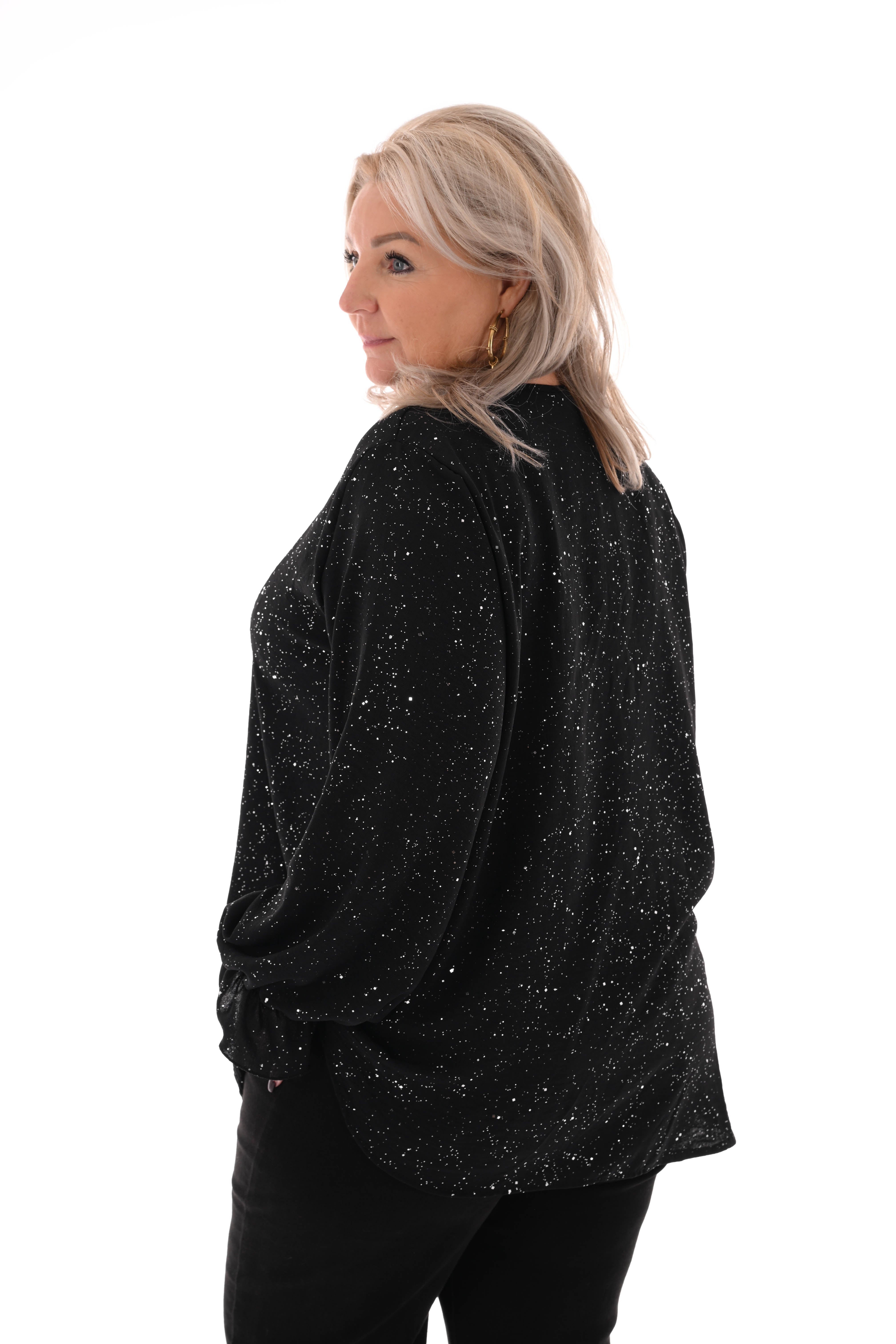 Blouse v-hals trompetmouwen zwart