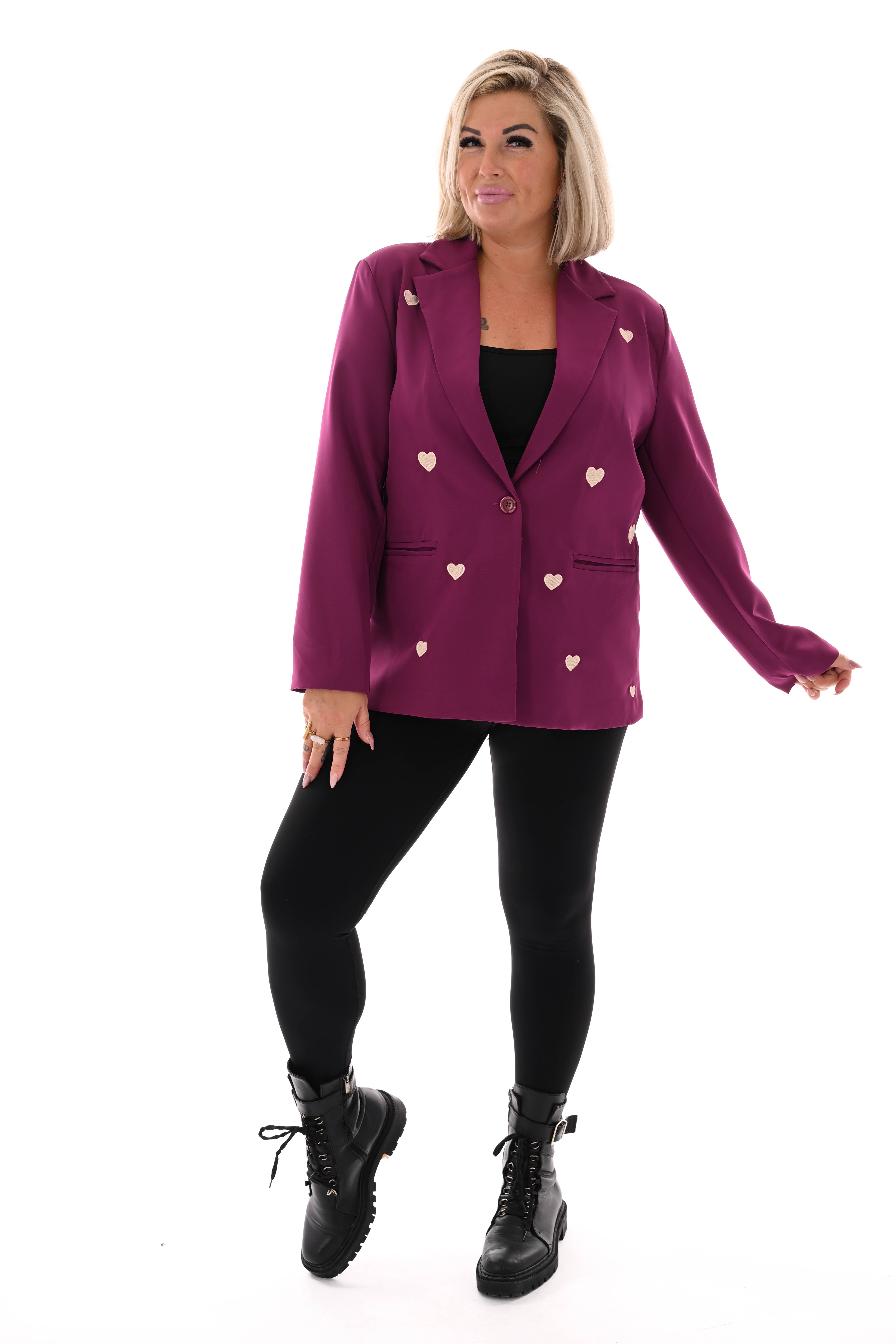 Blazer geborduurde hartjes magenta
