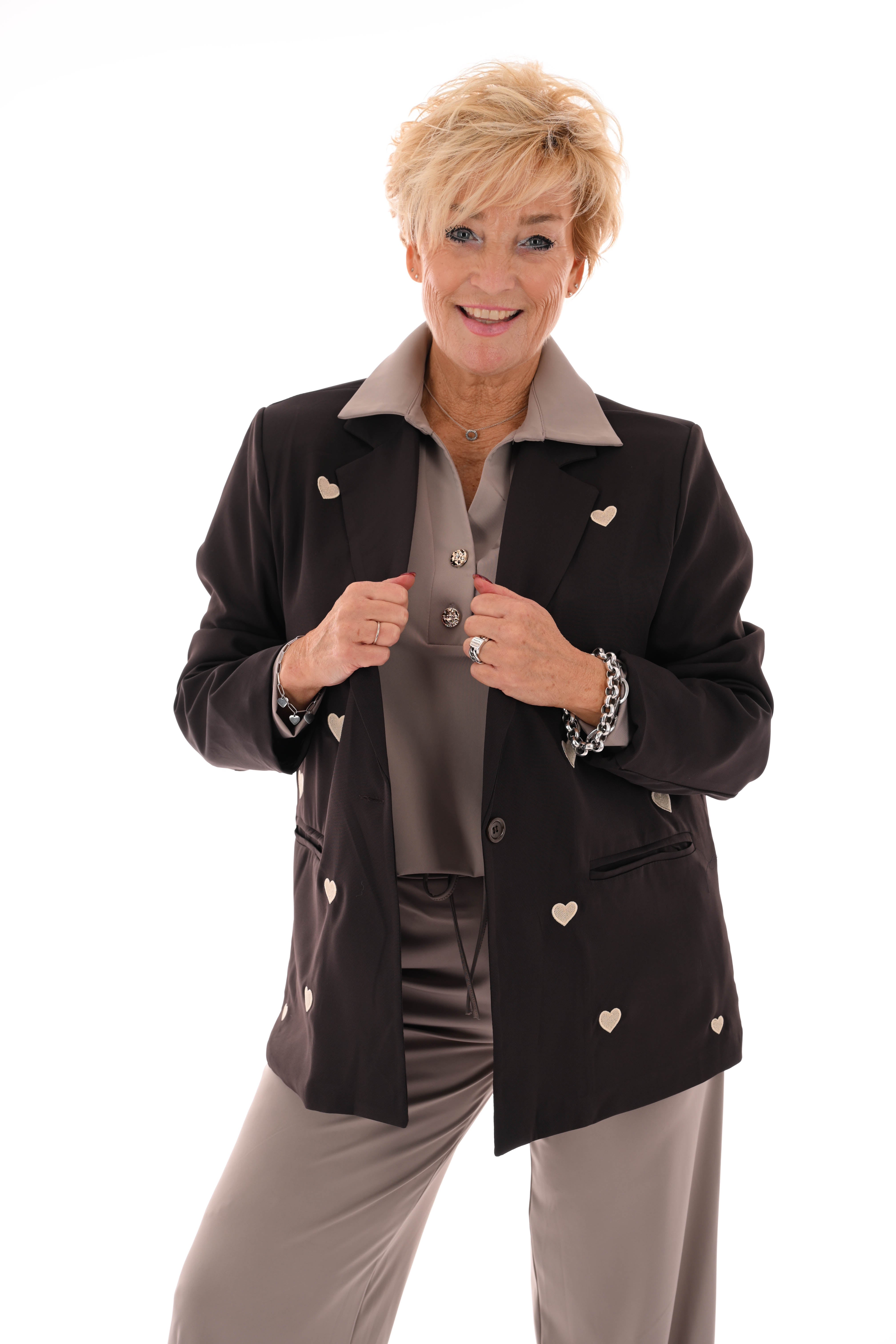 Blazer geborduurde hartjes donkerbruin