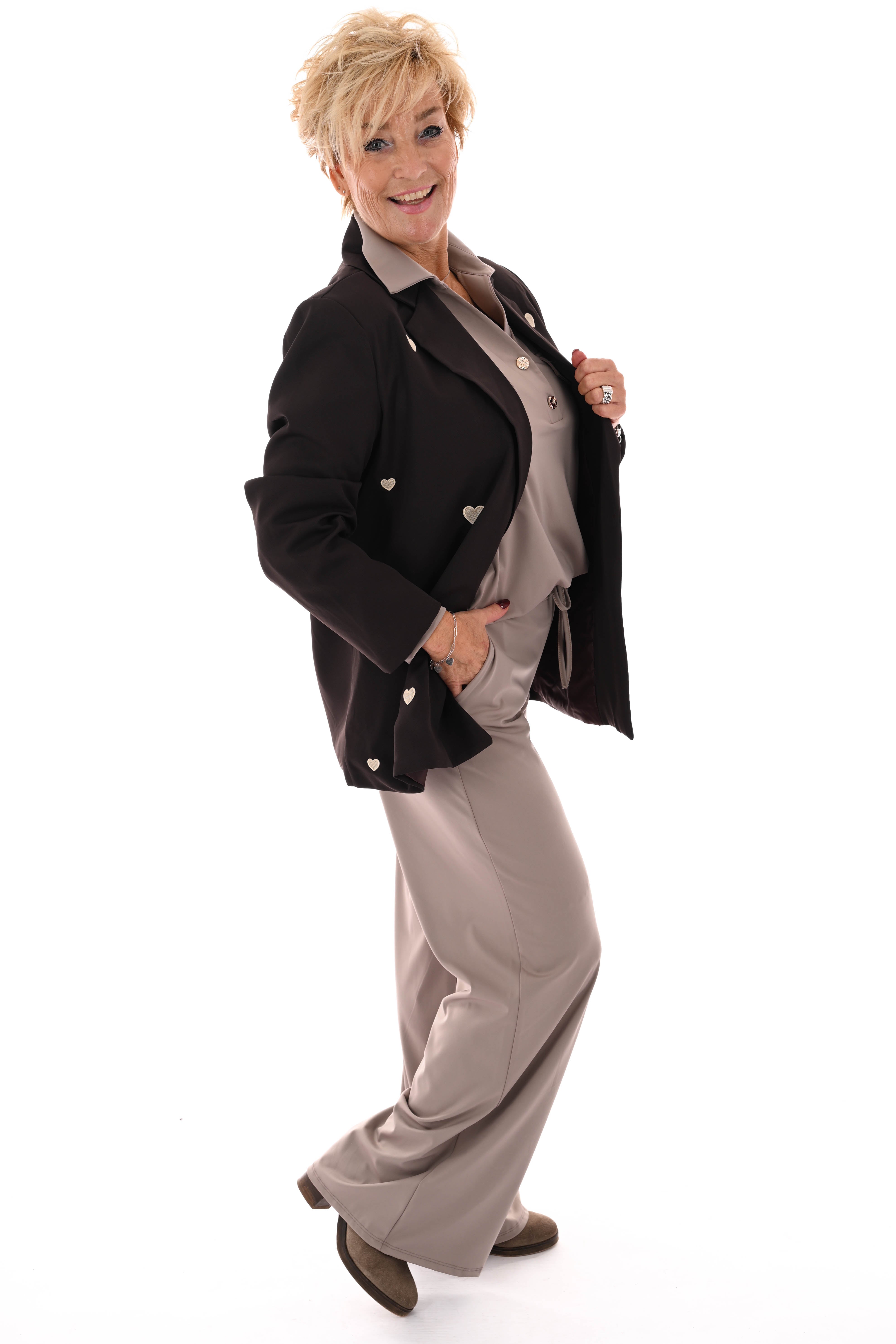 Blazer geborduurde hartjes donkerbruin