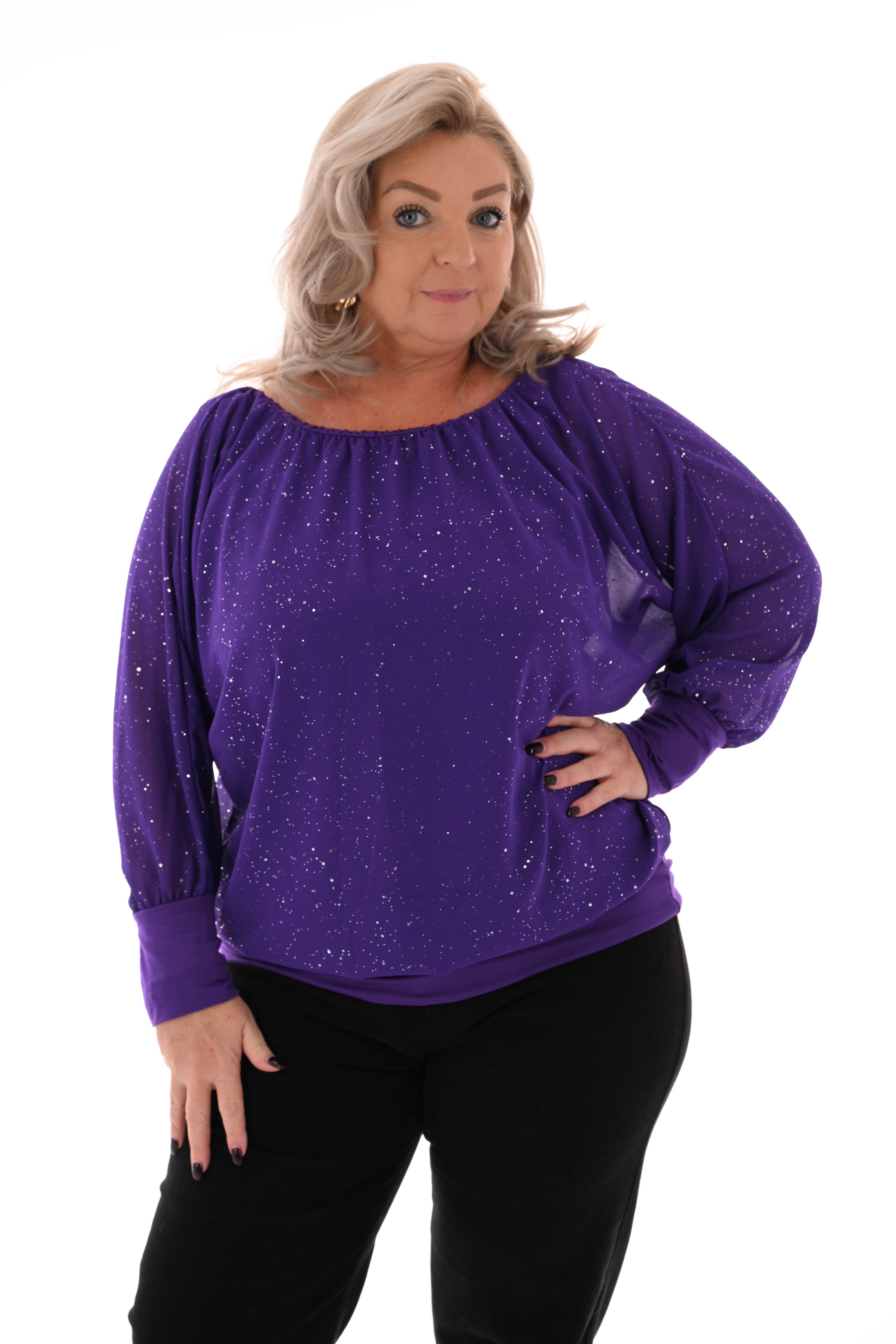 Ballon top lange mouwen glitter paars