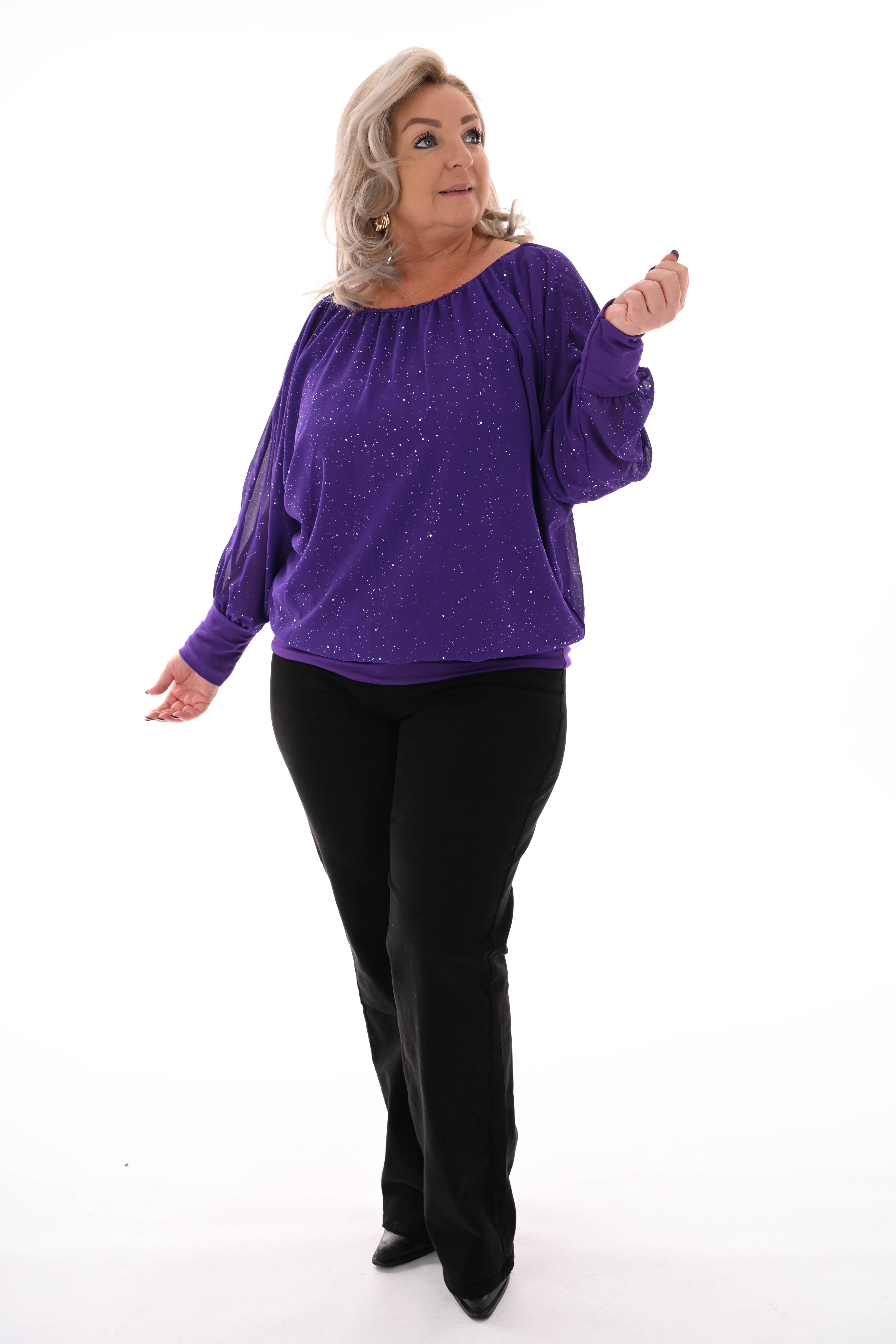 Ballon top lange mouwen glitter paars