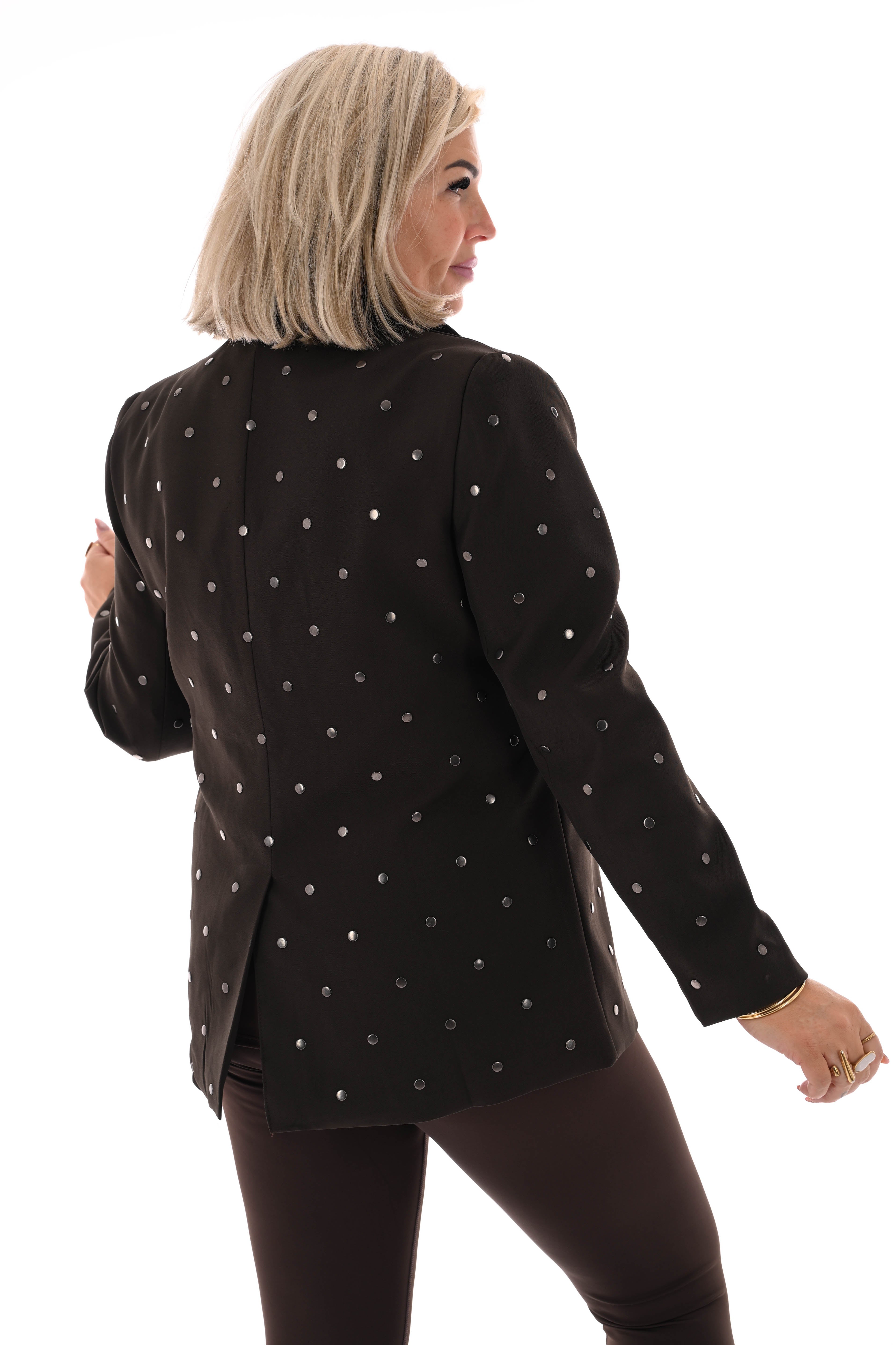 Blazer met dot studs donkerbruin