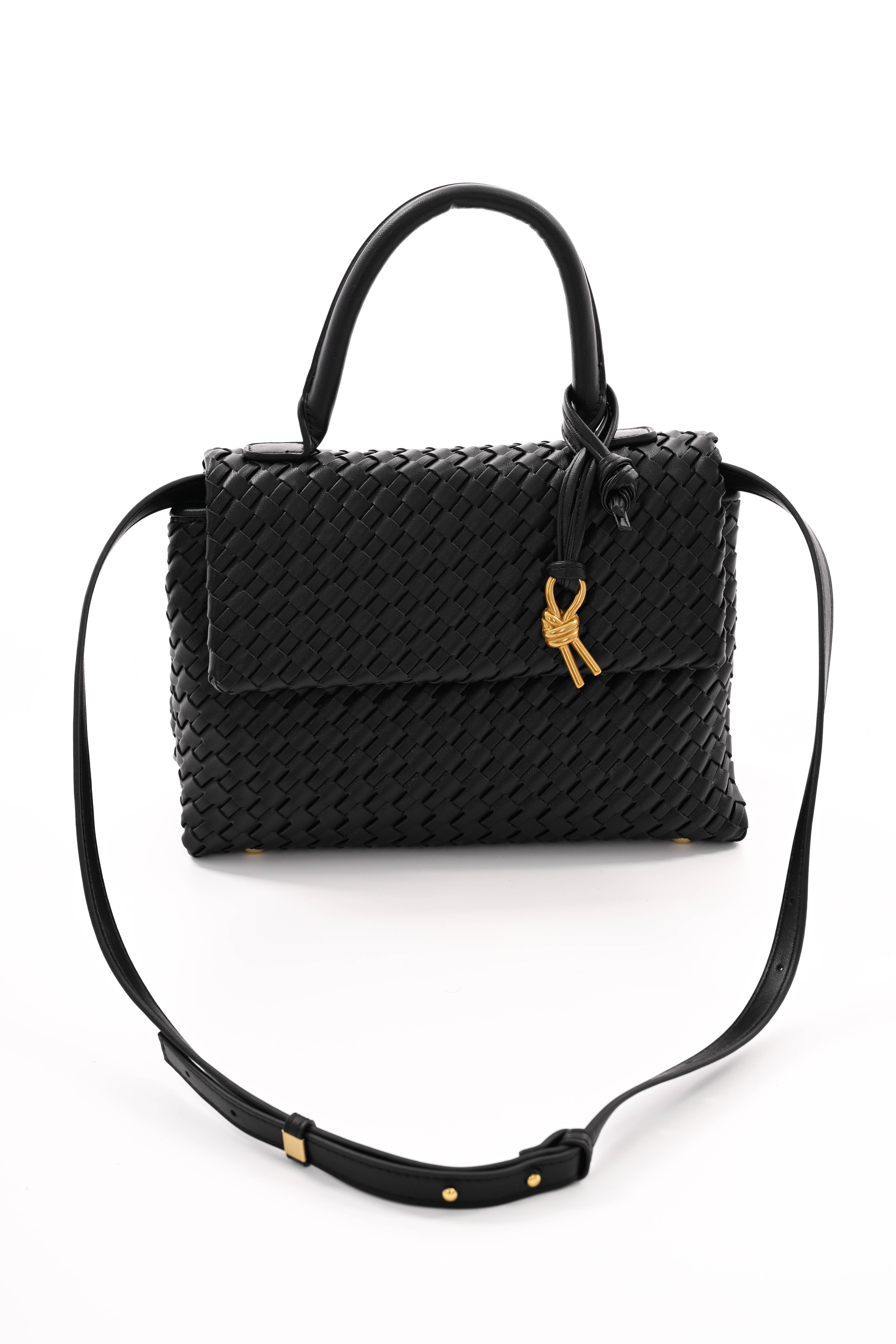 Tas met vlechtmotief zwart