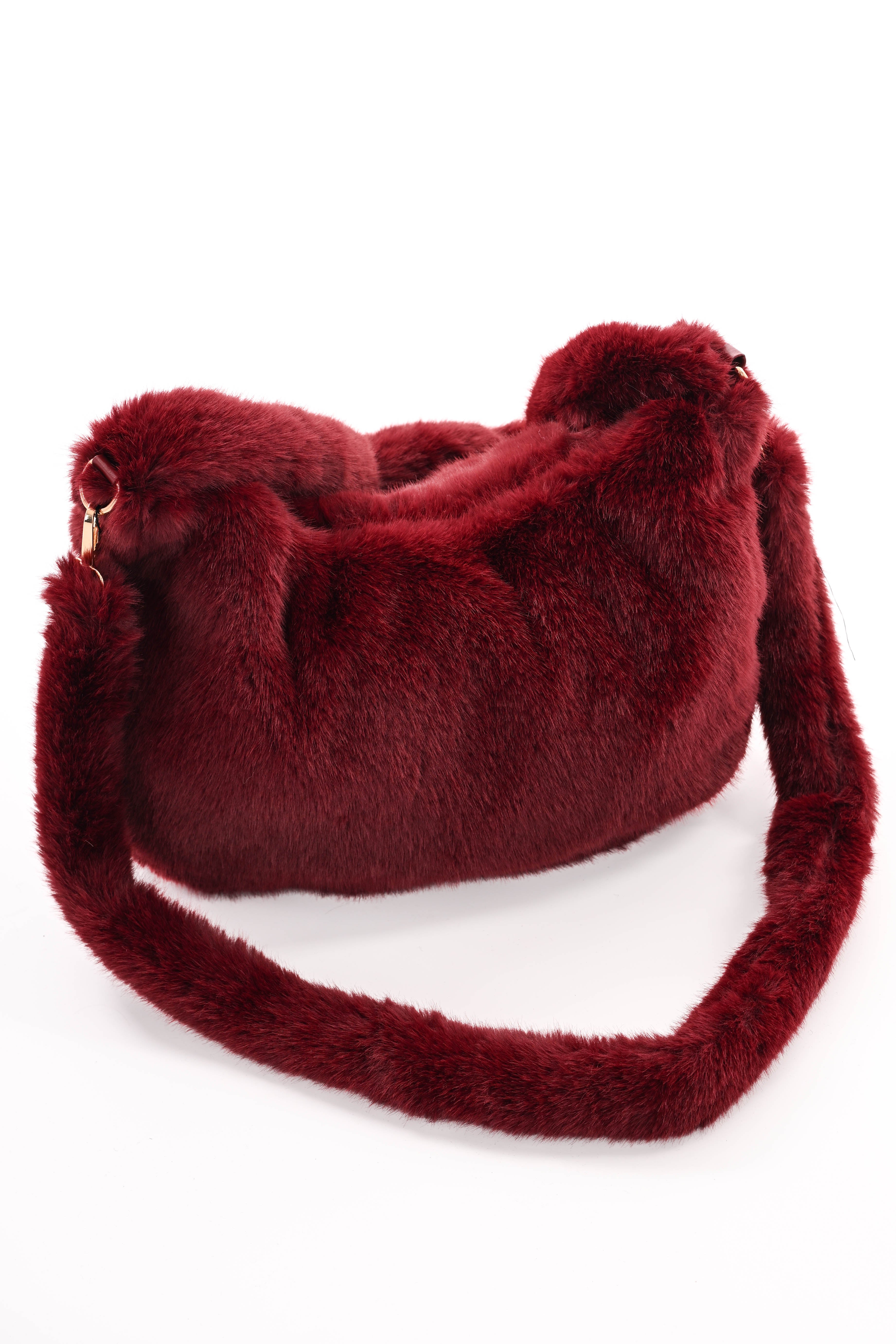 Faux fur crossbody tas bordeaux