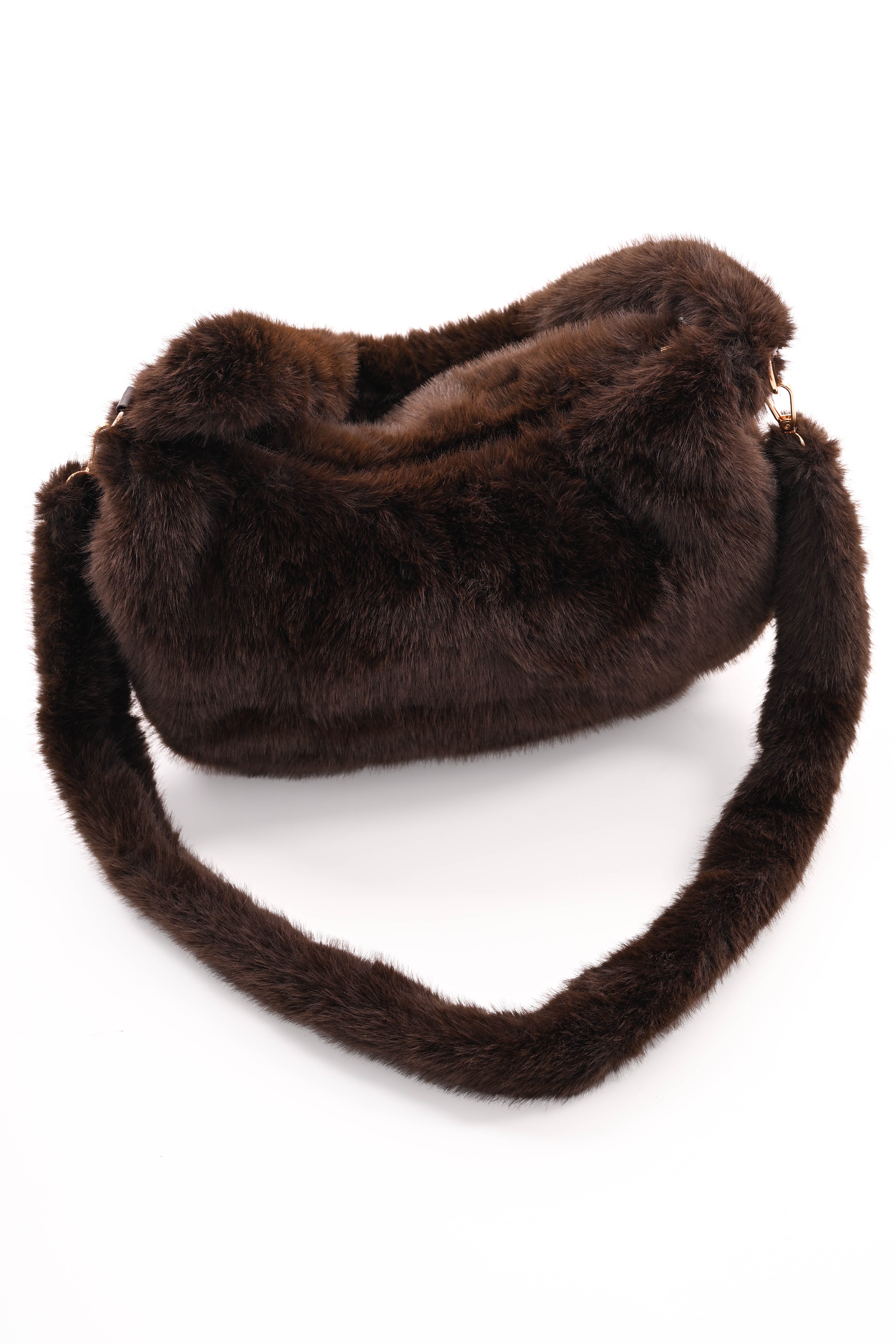 Faux fur crossbody tas donkerbruin
