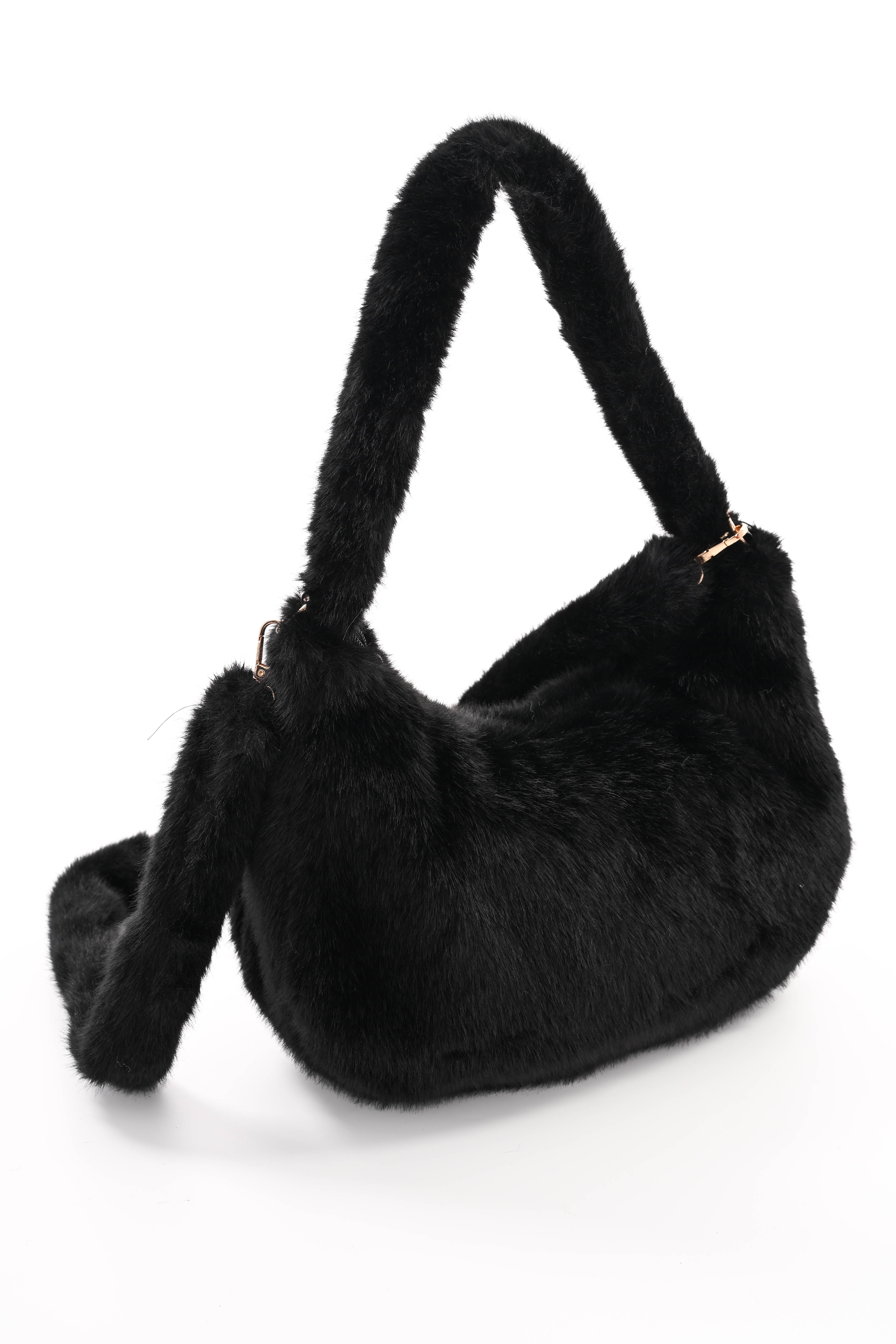 Faux fur crossbody tas zwart