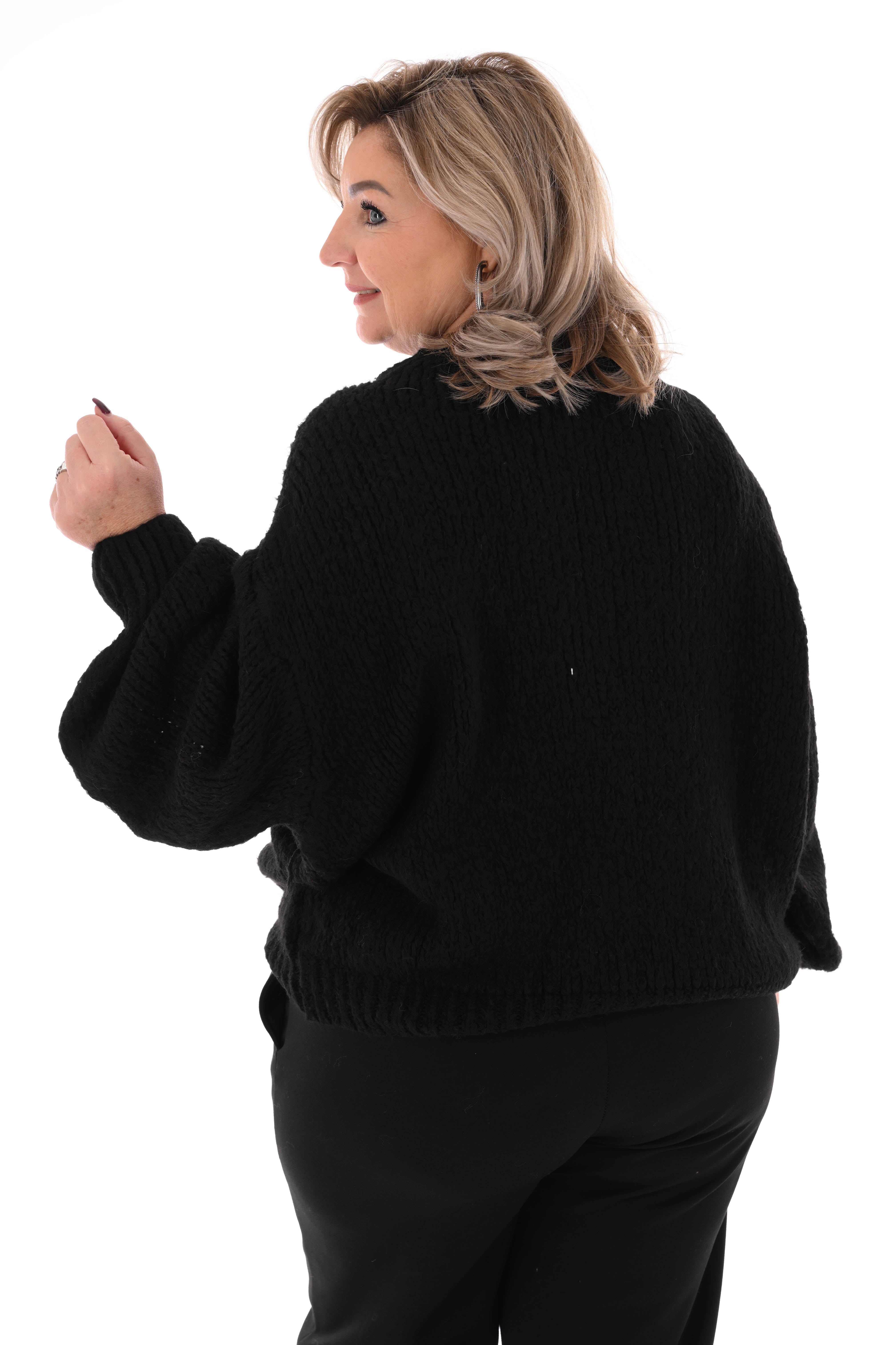Grof gebreide trui pofmouwen zwart