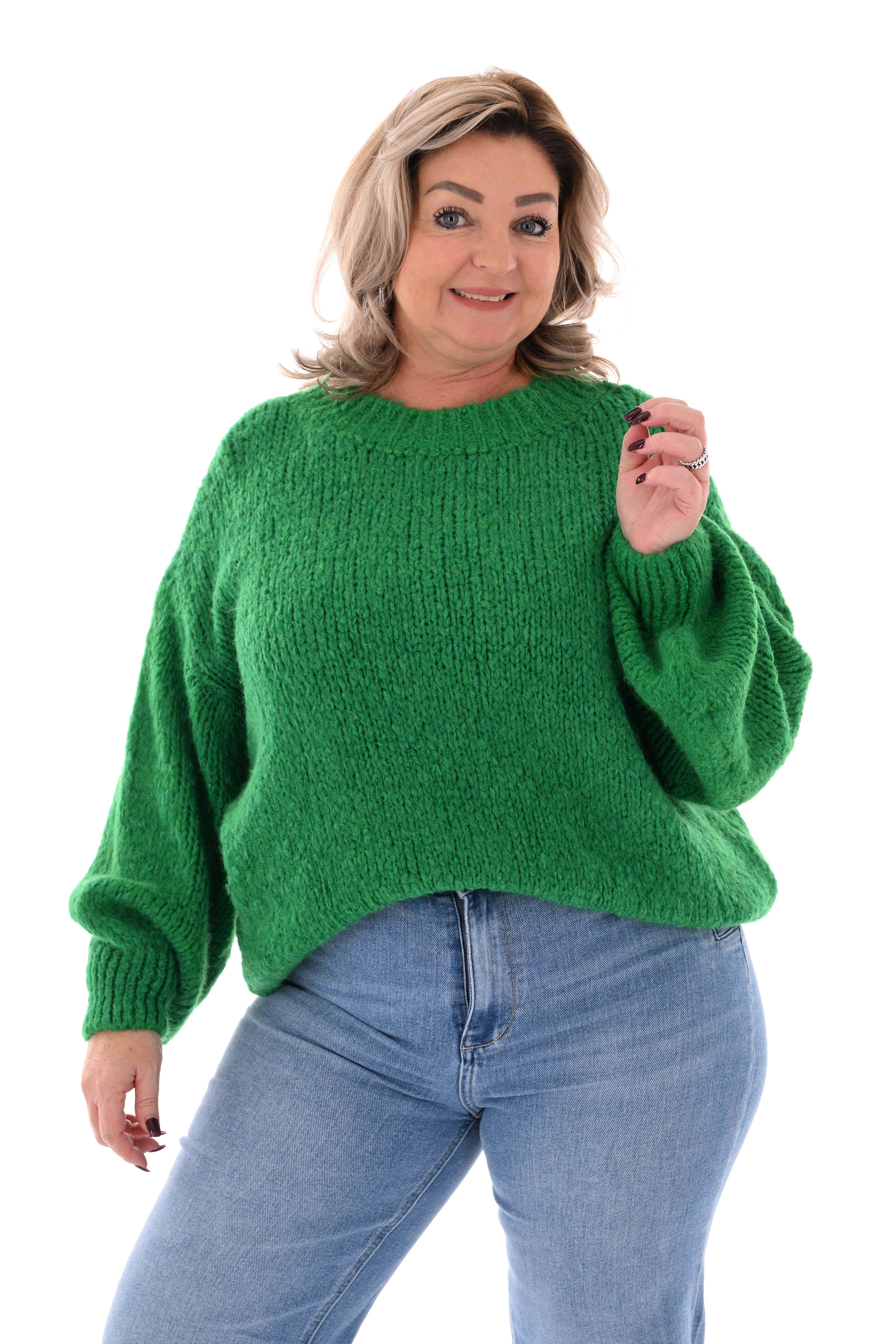 Grof gebreide trui pofmouwen groen