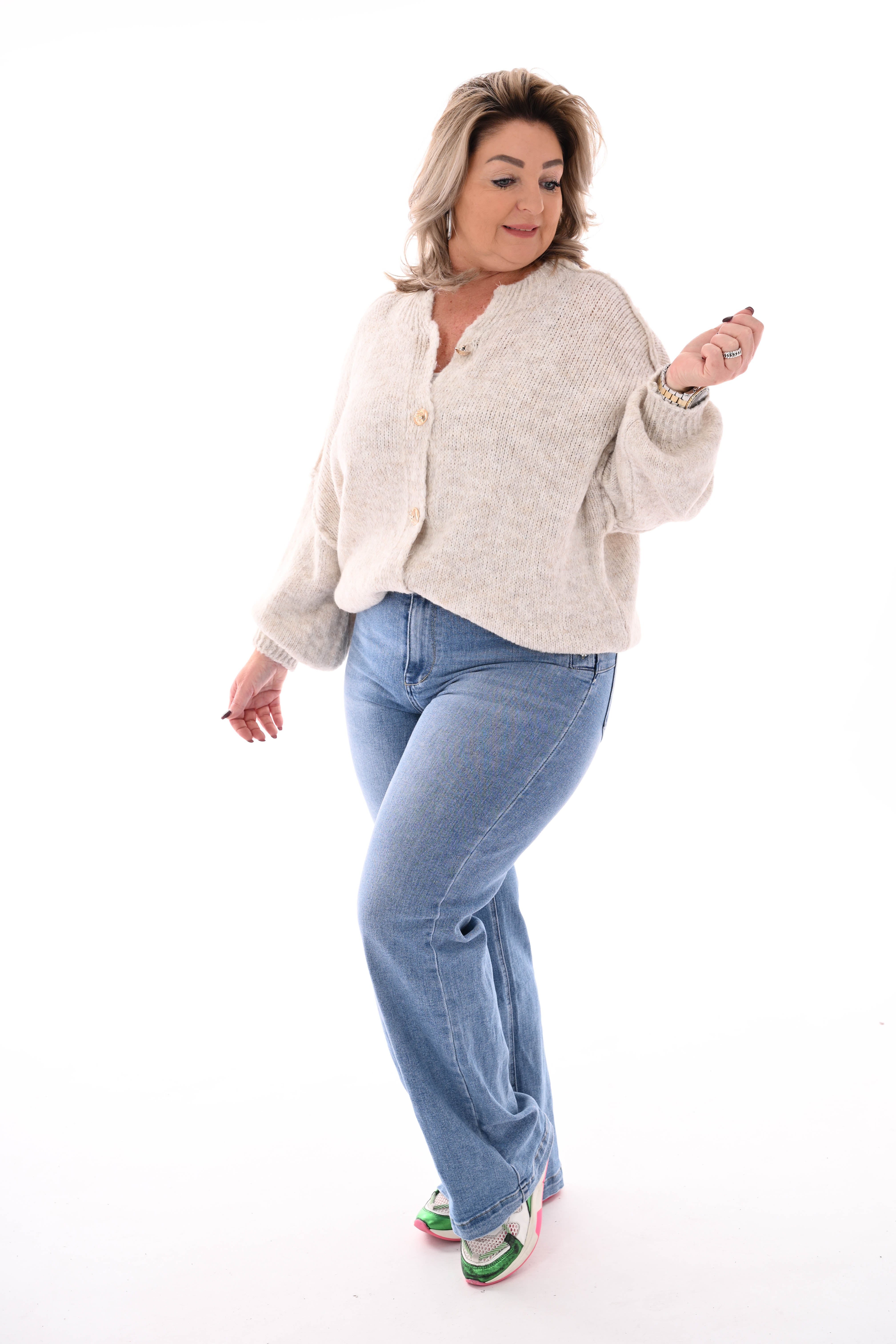 Grof gebreid vest knopen beige