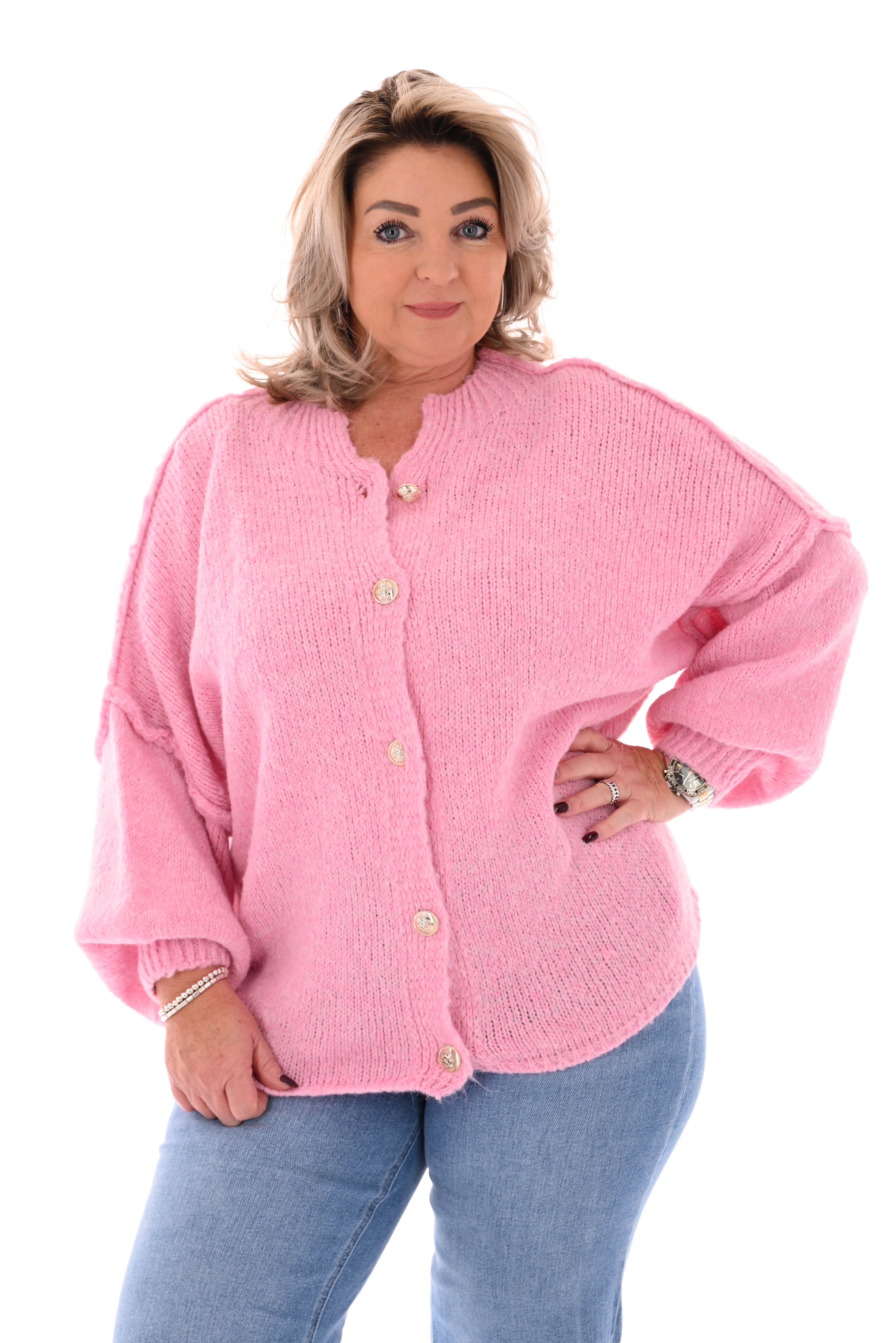 Grof gebreid vest knopen lichtroze