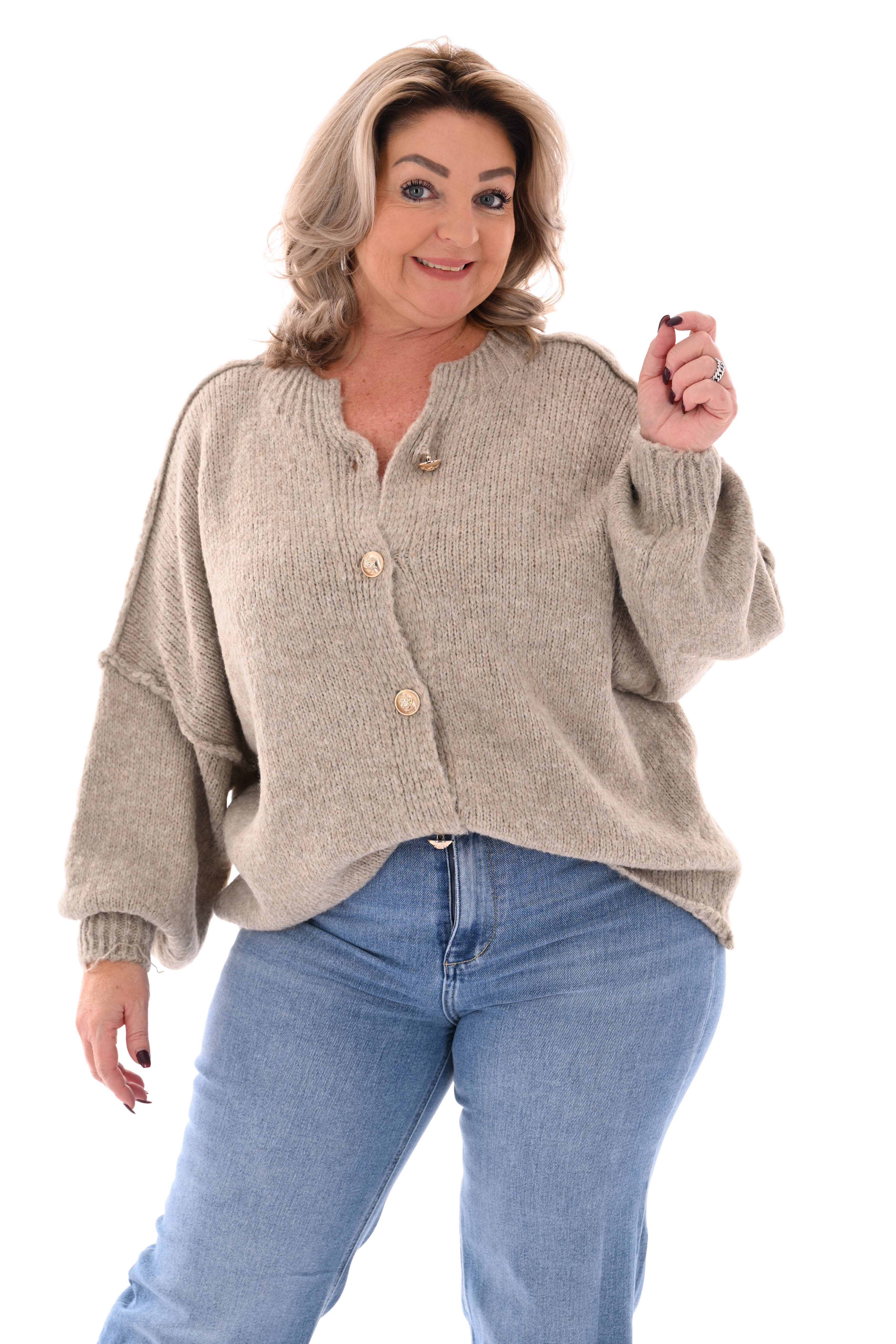 Grof gebreid vest knopen taupe