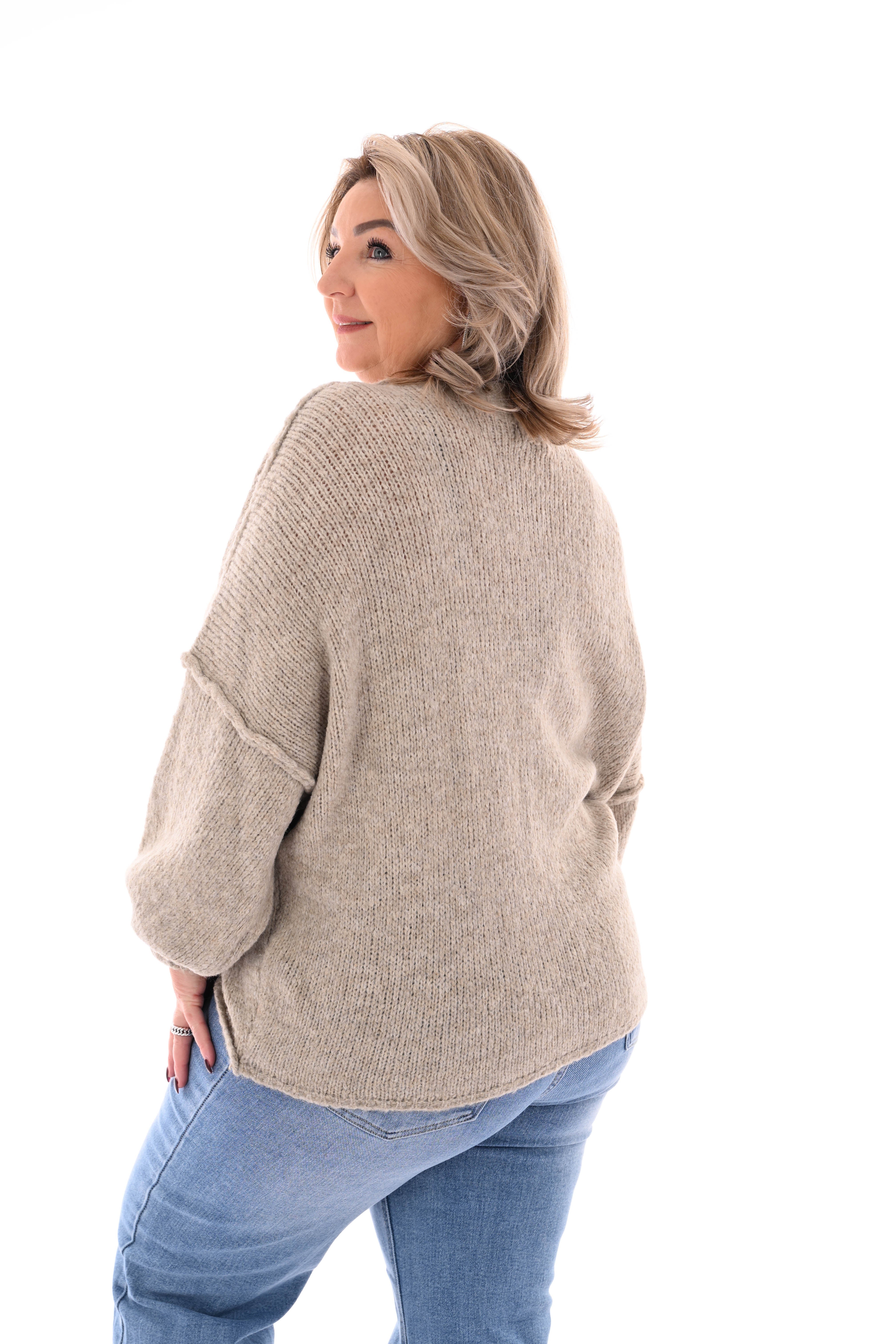 Grof gebreid vest knopen taupe