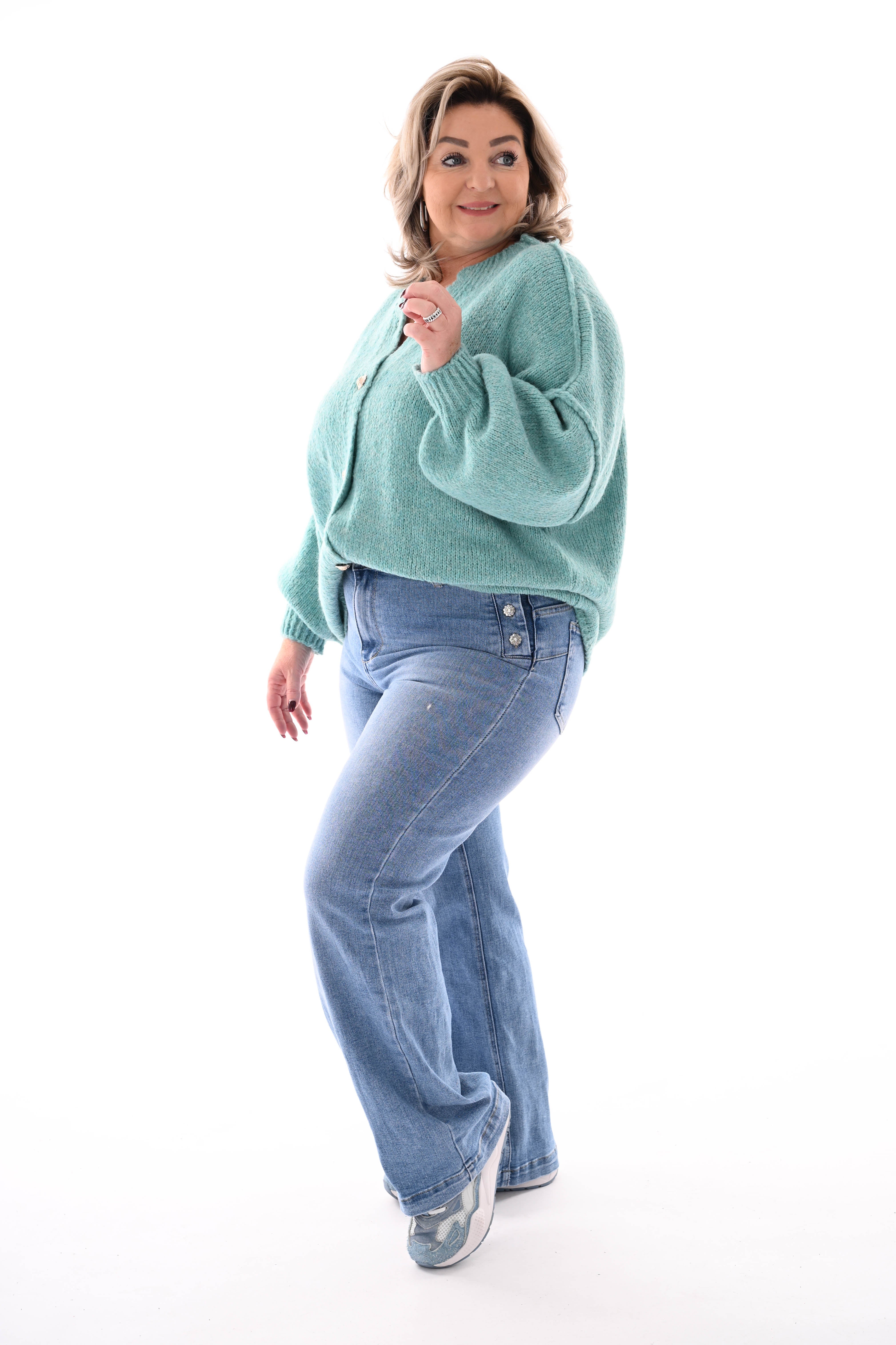 Grof gebreid vest knopen turquoise