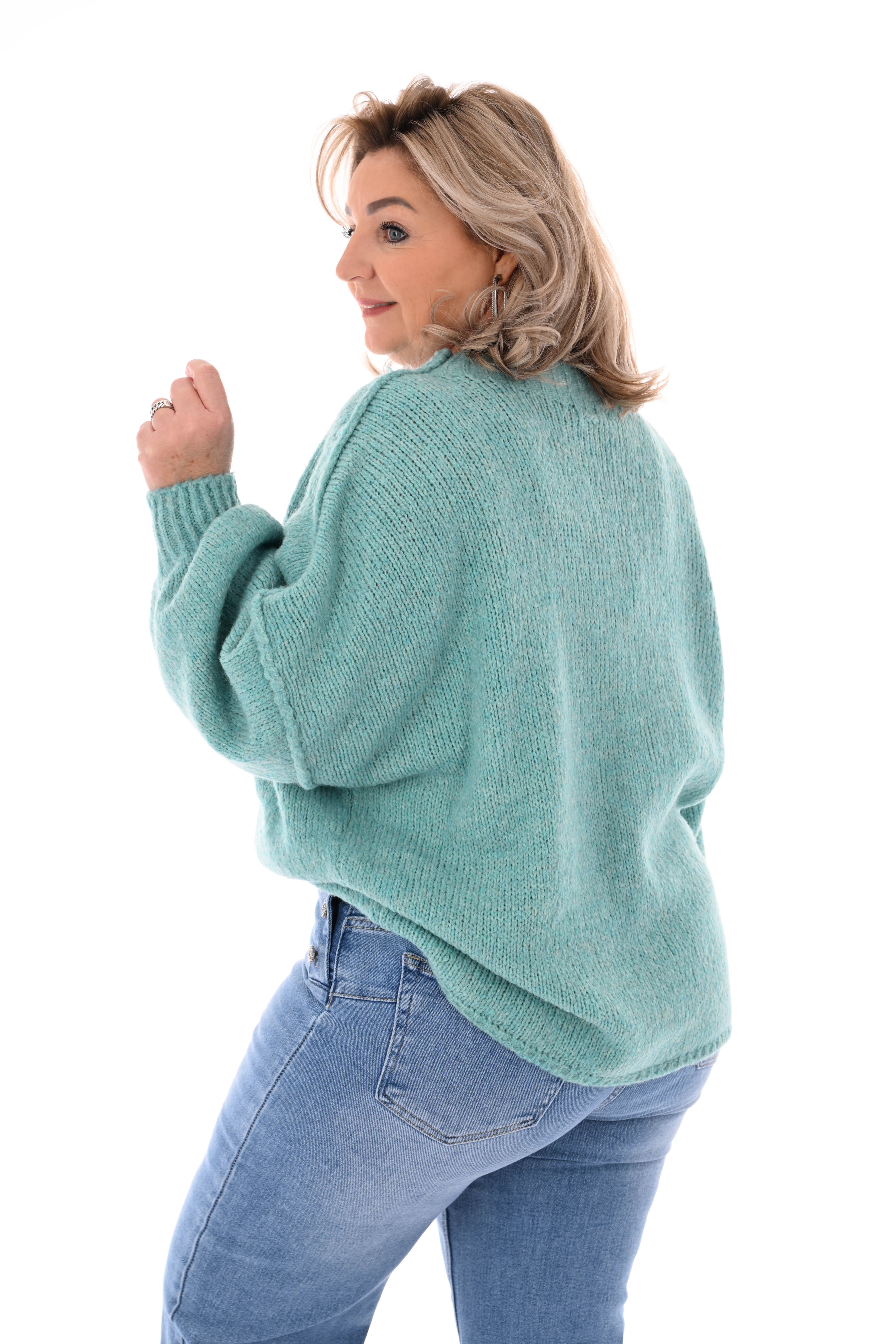 Grof gebreid vest knopen turquoise