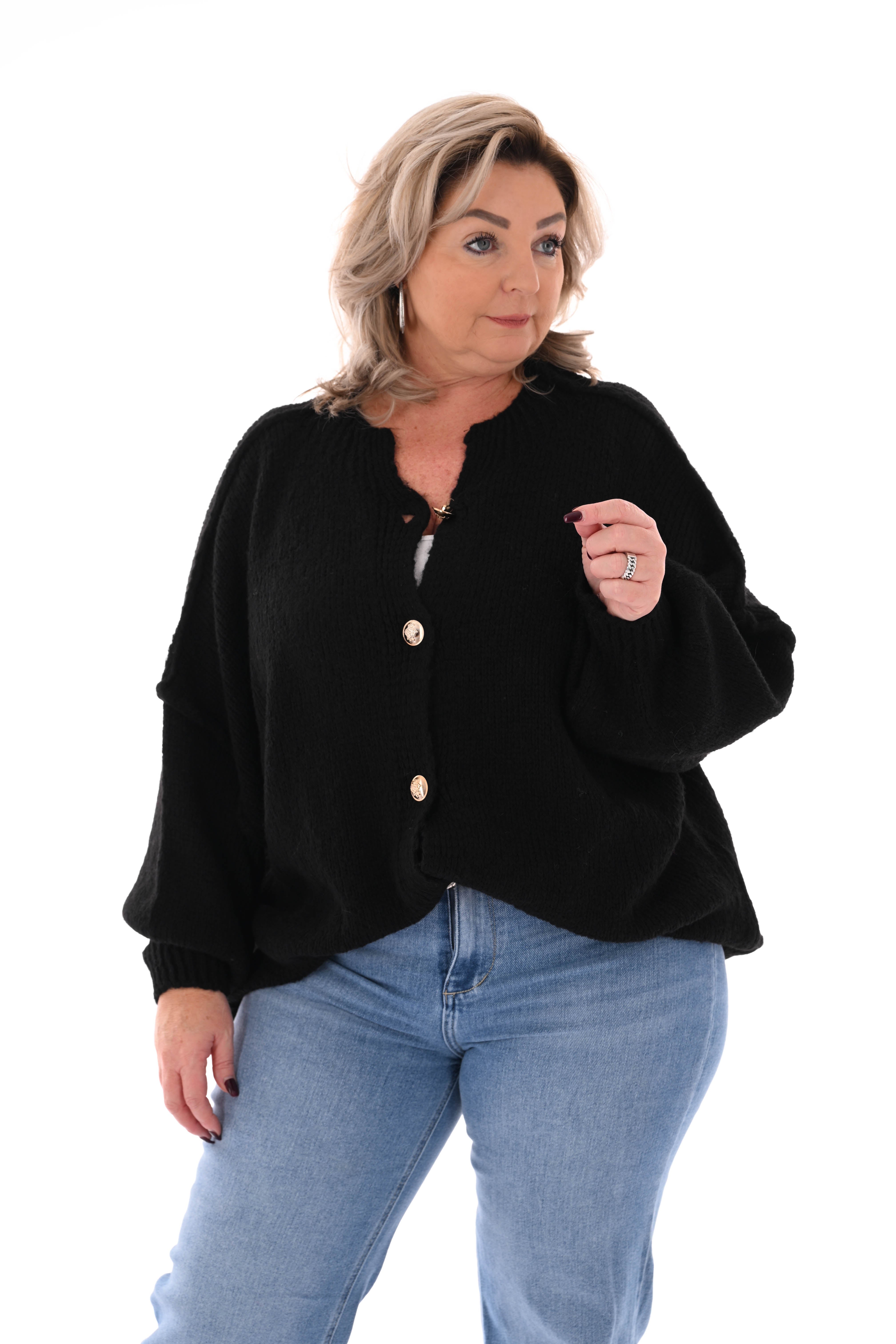 Grof gebreid vest knopen zwart