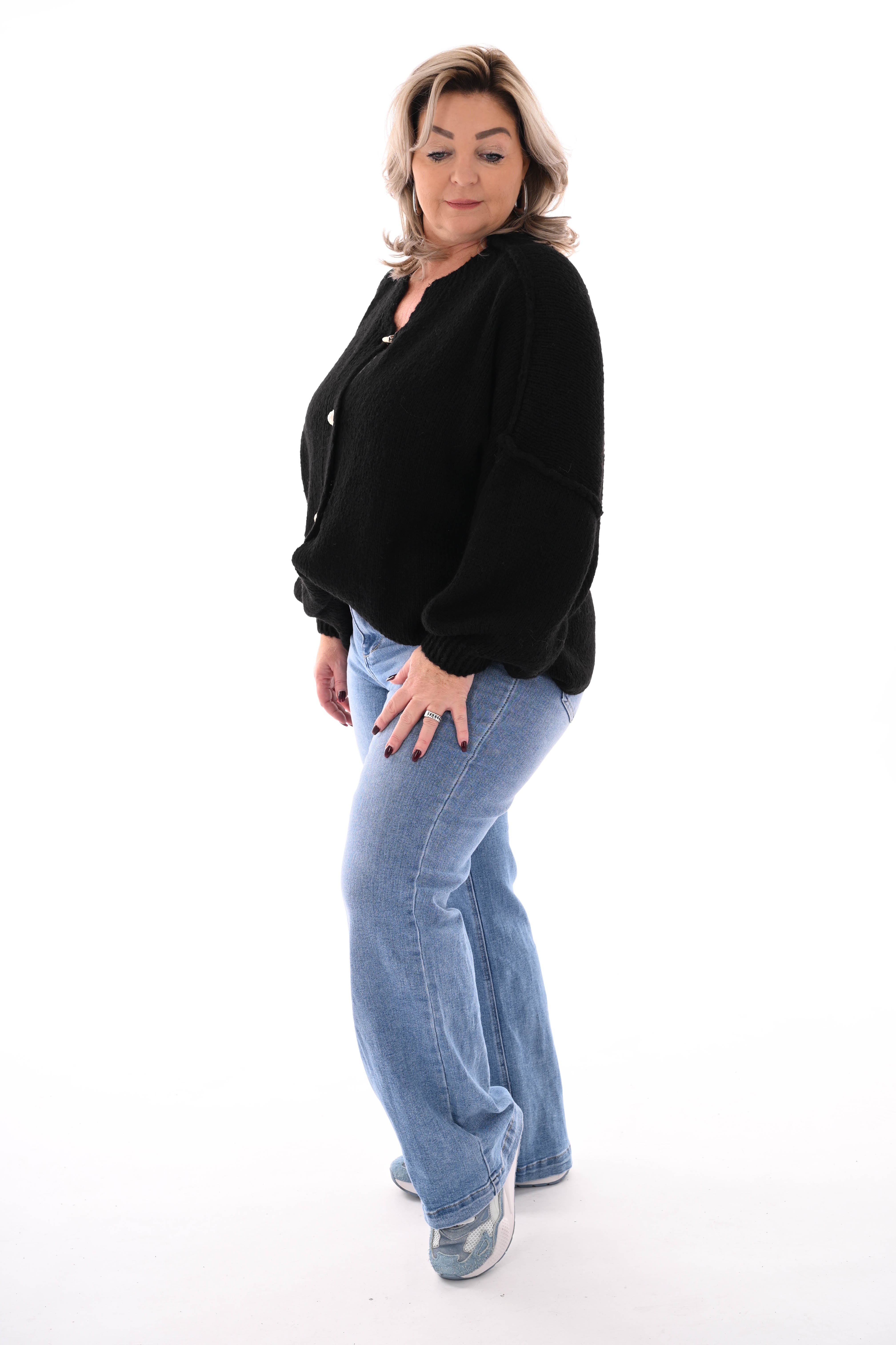 Grof gebreid vest knopen zwart