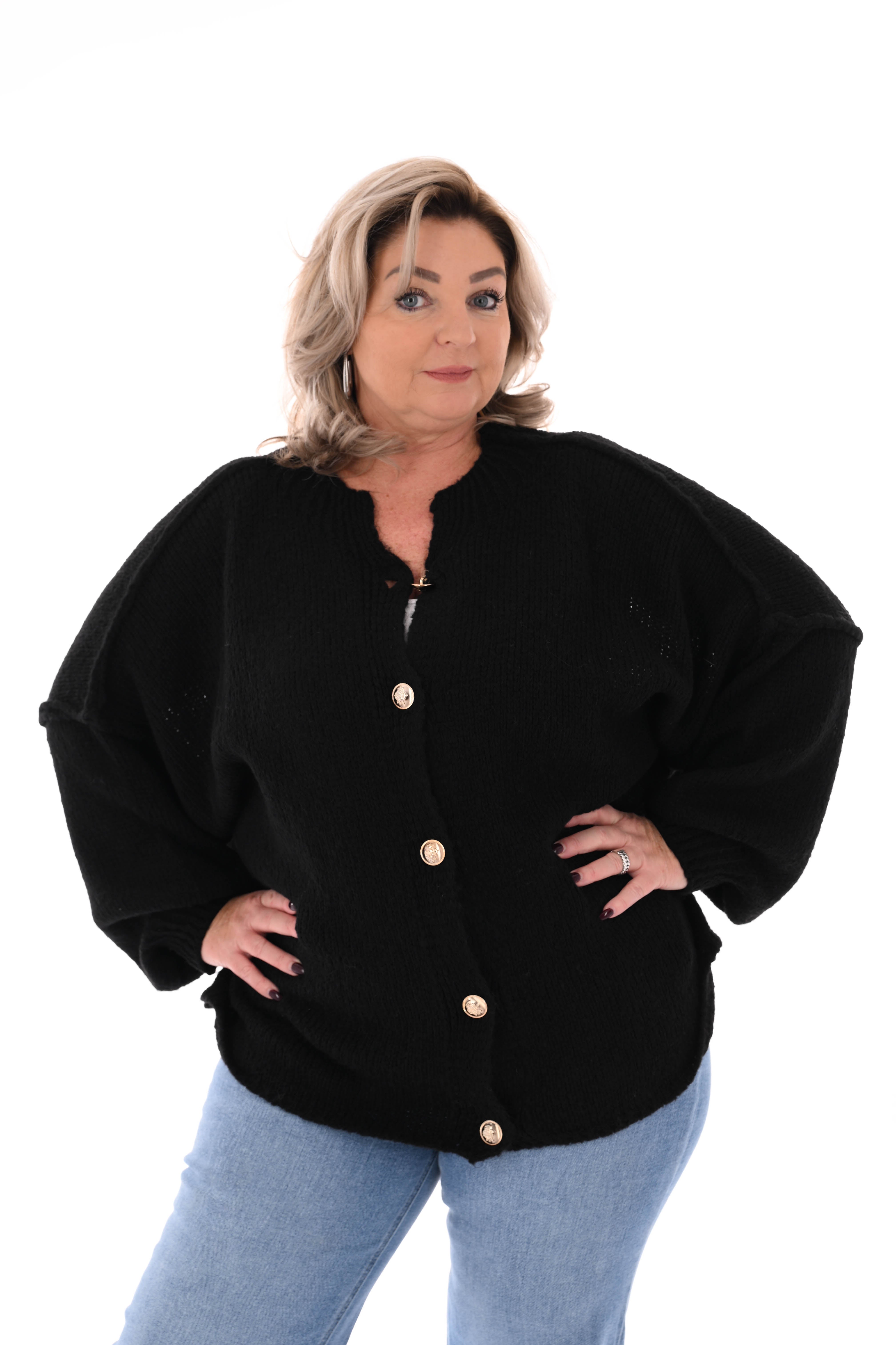 Grof gebreid vest knopen zwart