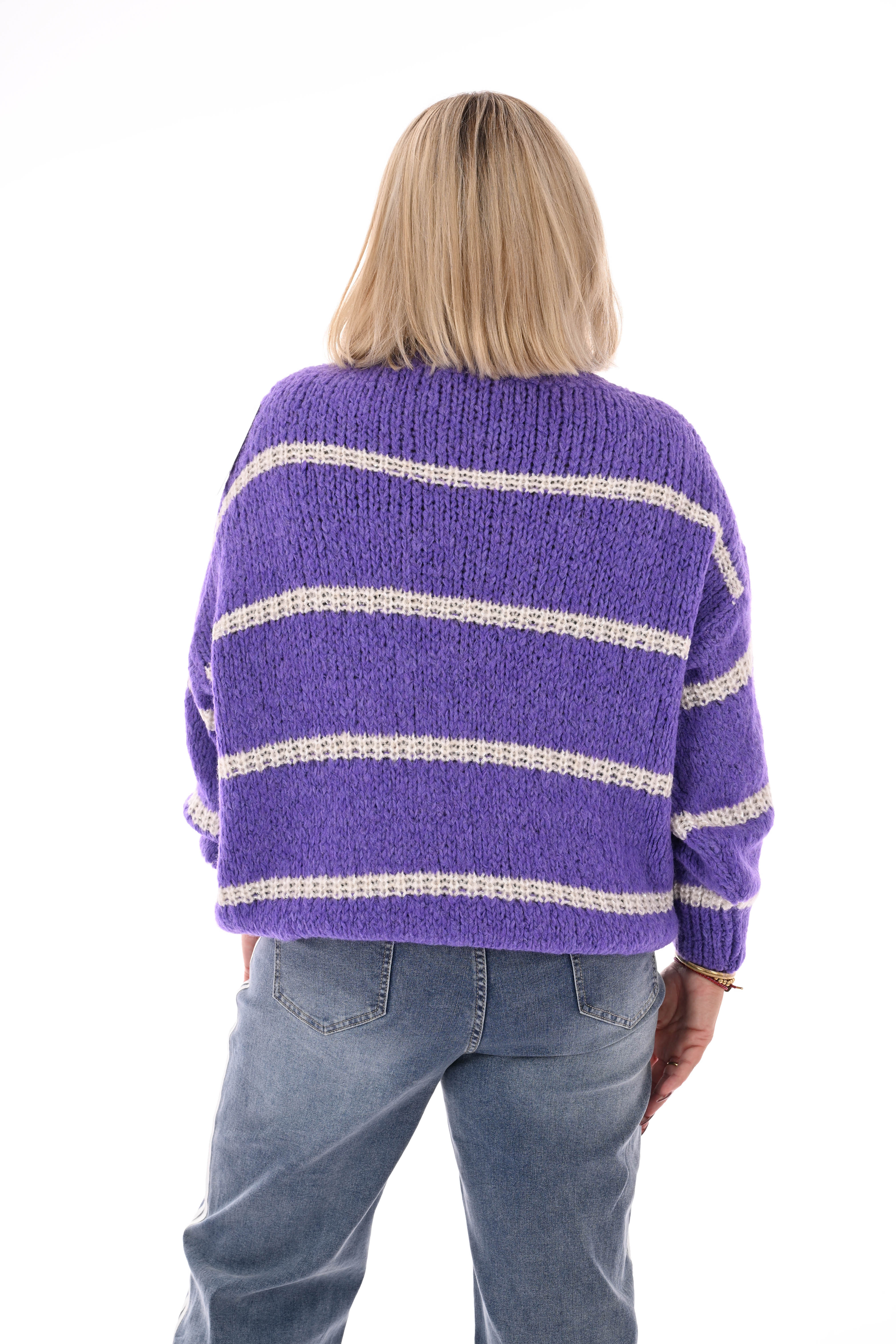 Gebreide trui lurex glitter strepen paars