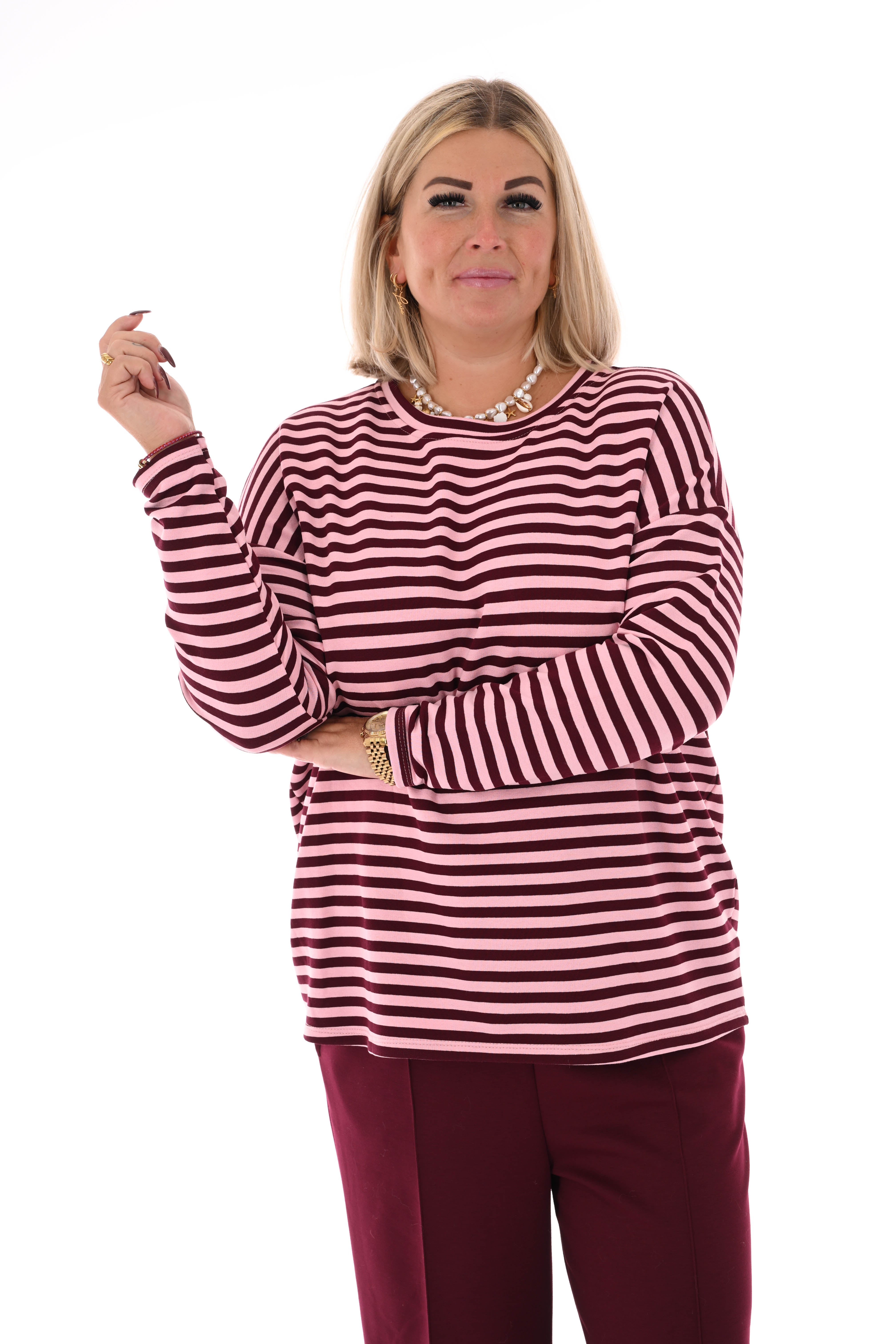 Gestreepte sweater bordeaux/ roze