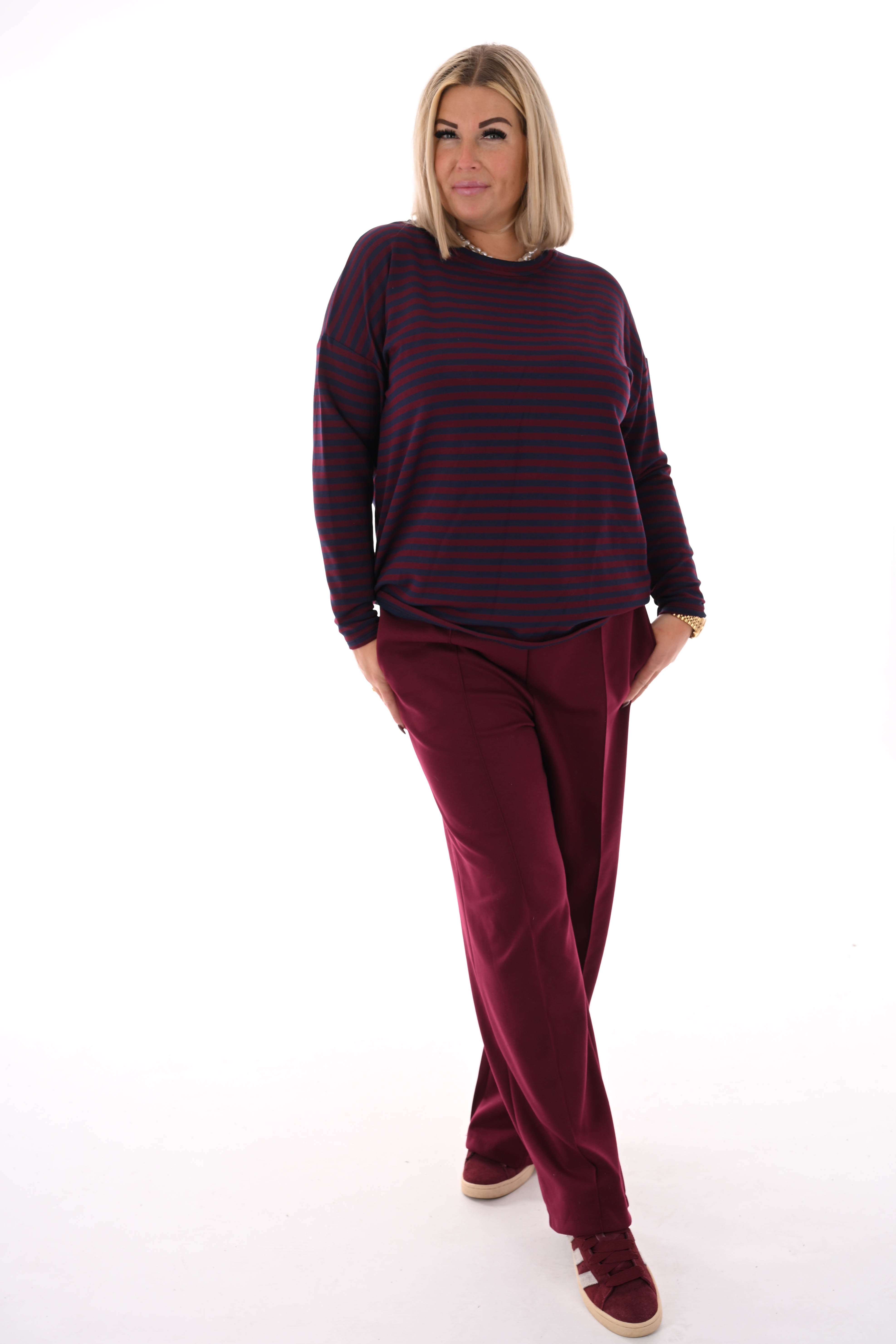 Gestreepte sweater marineblauw/ bordeaux