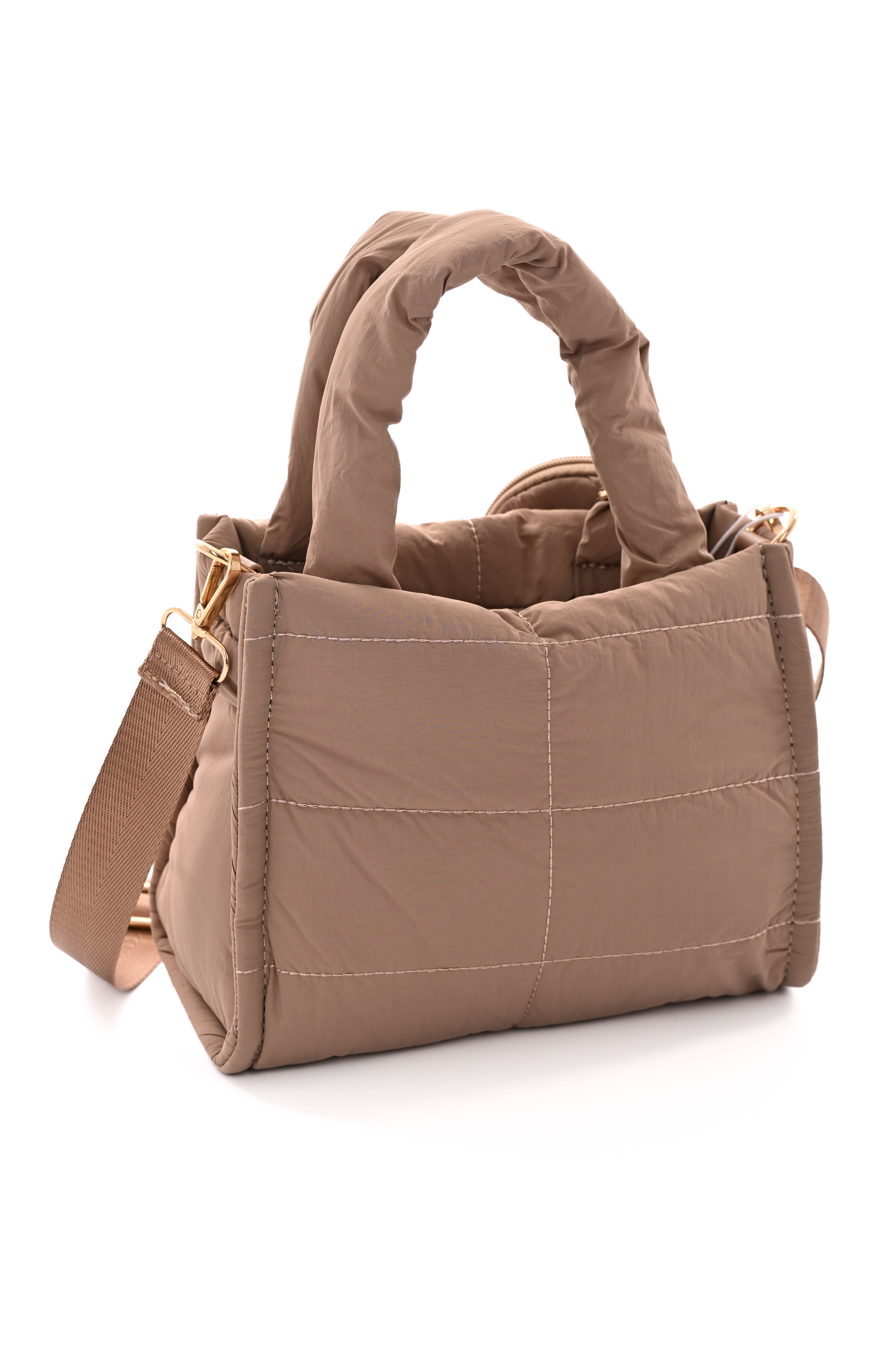 Mini puffer tas taupe