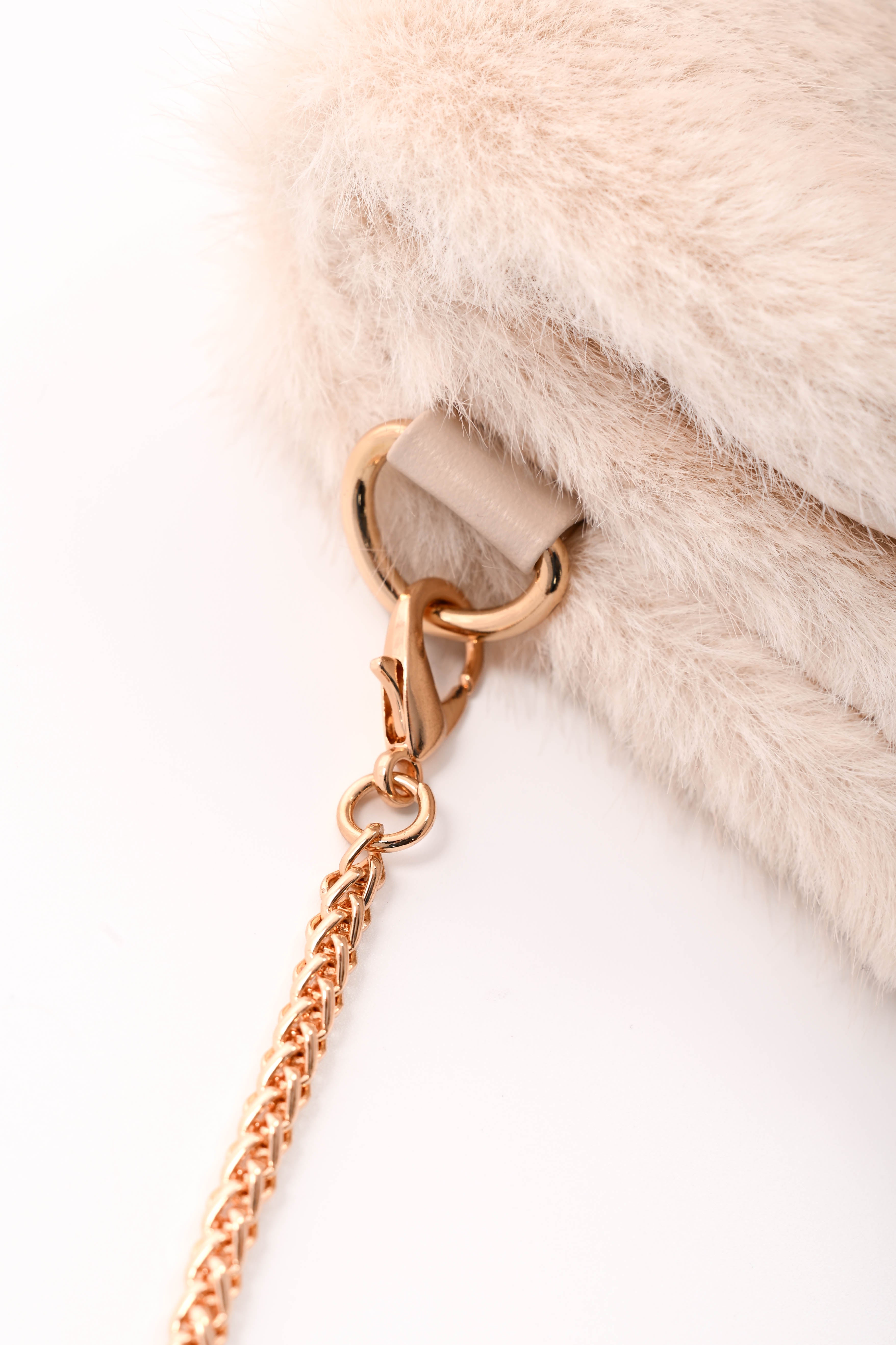 Crossbody faux fur vierkant telefoon tasje beige