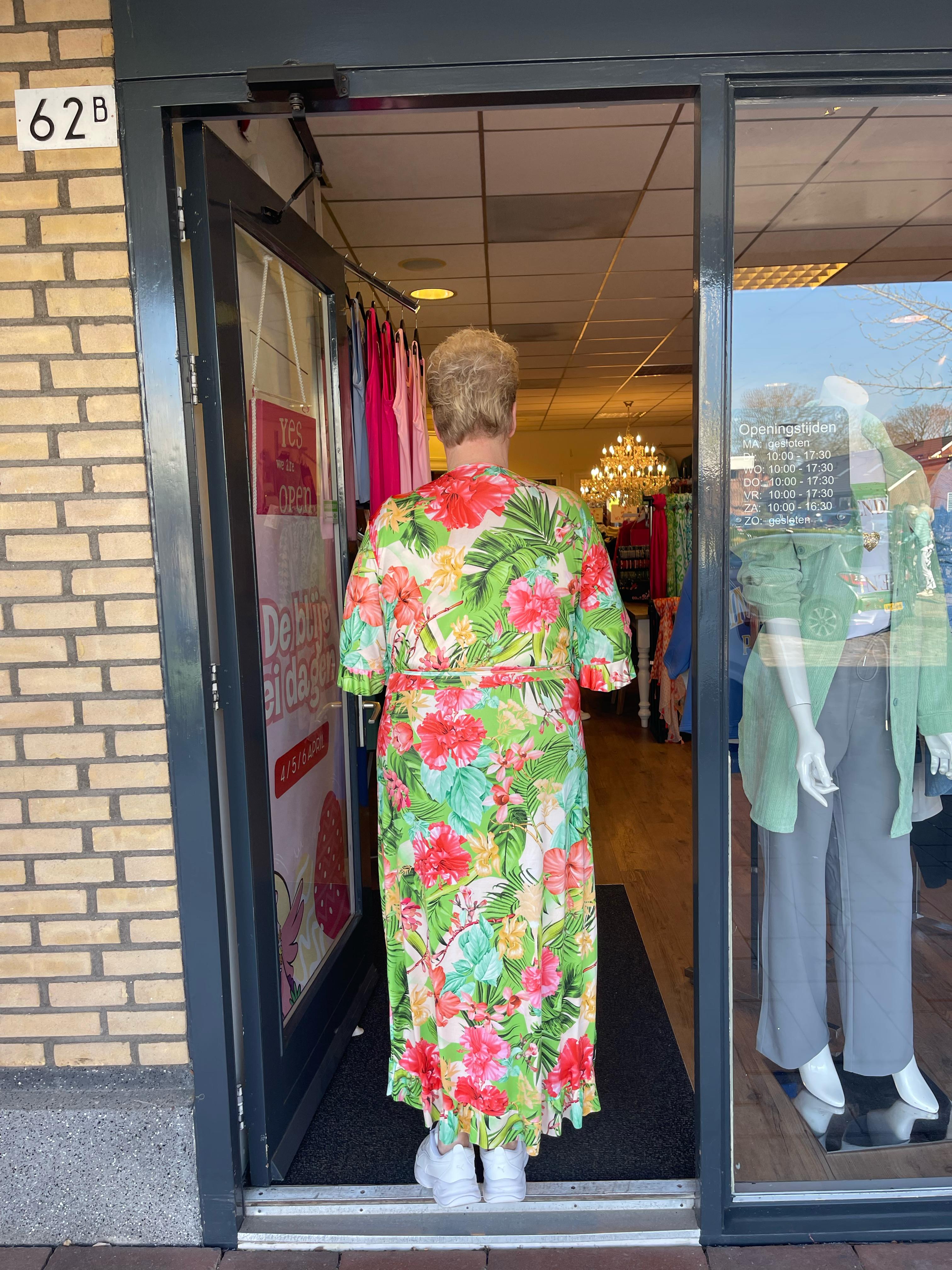 Lange wikkeljurk tropical groen