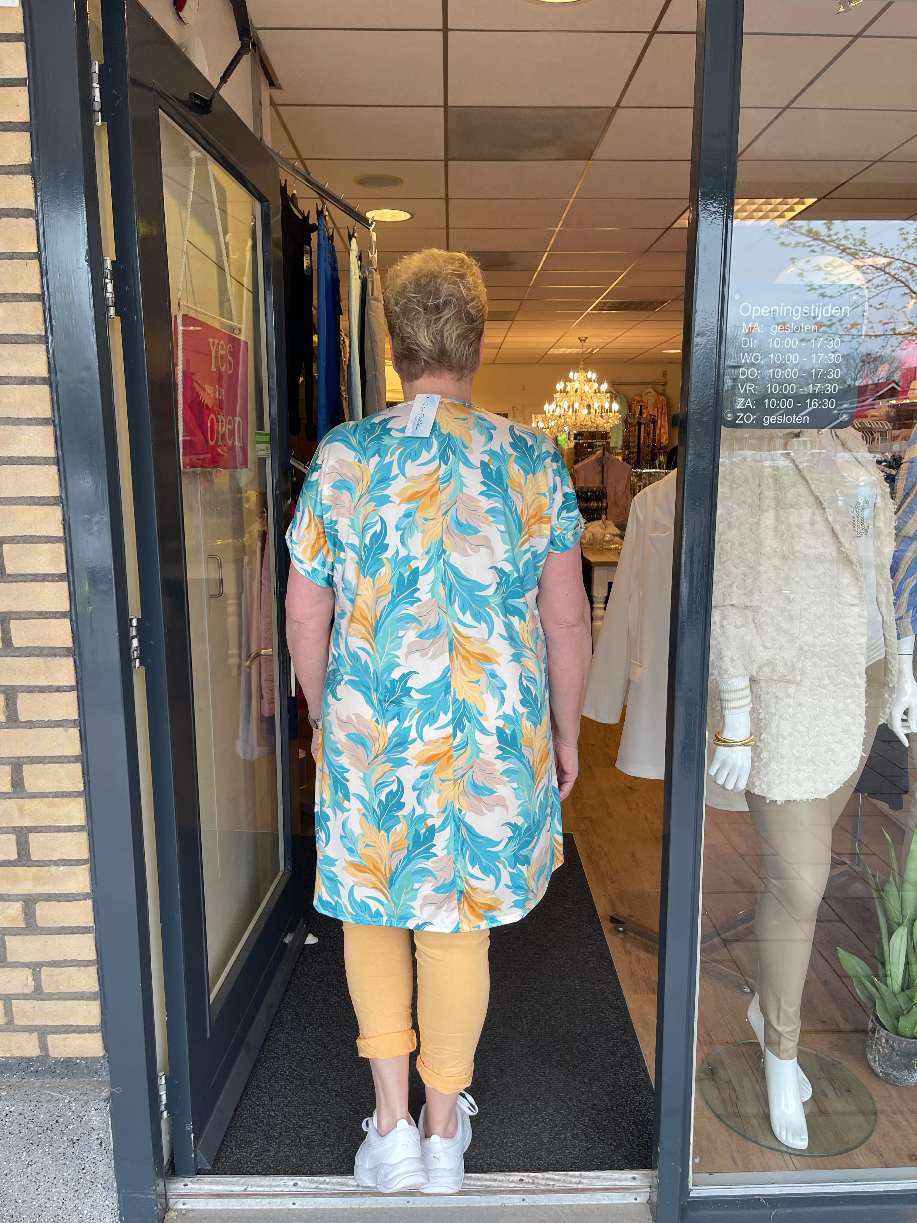 Tuniek met rits bladeren blauw