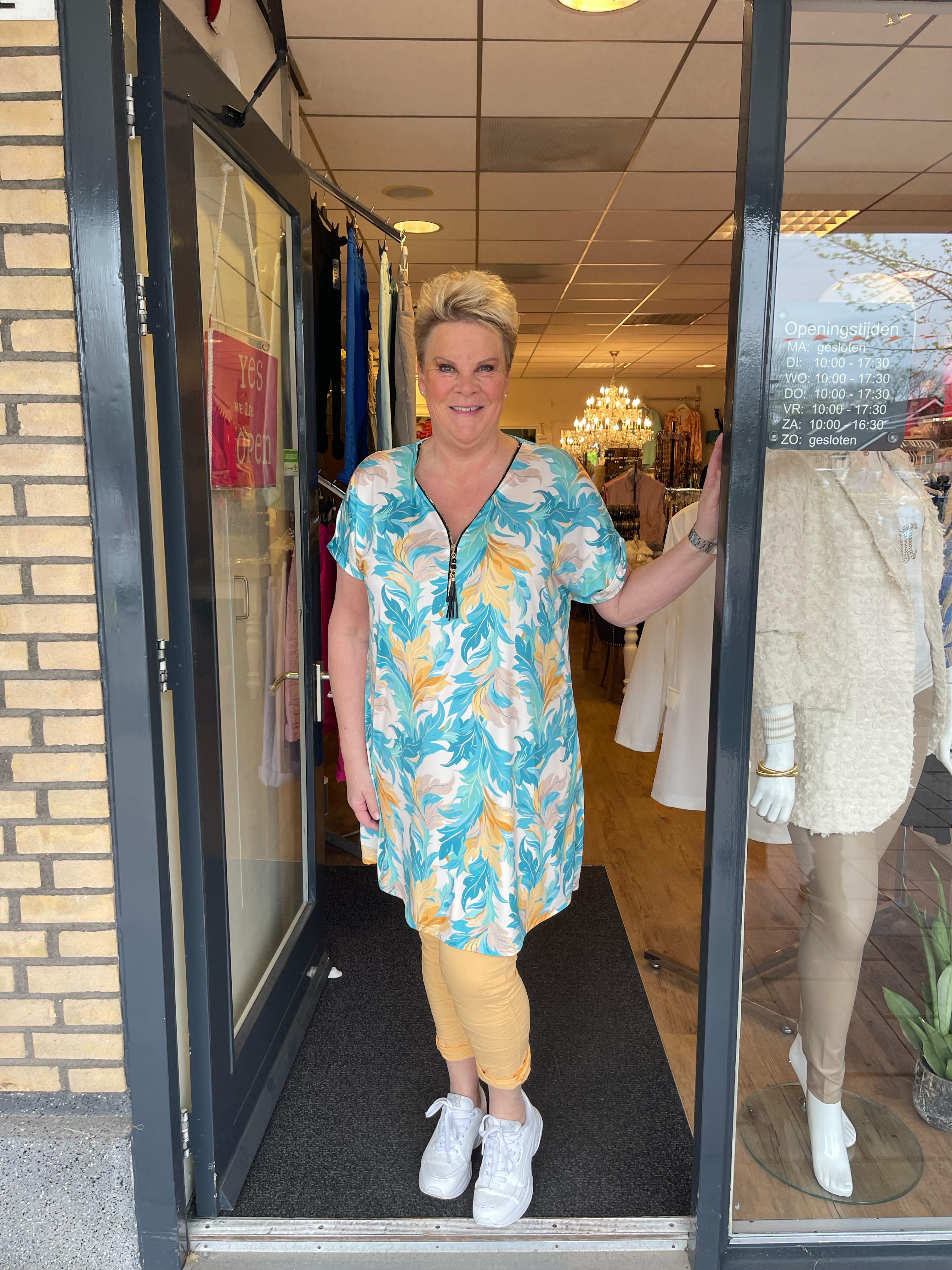 Tuniek met rits bladeren blauw