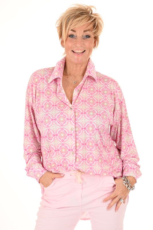 Lange blouse doorknoop comfy print aquarel roze