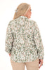 Lange blouse v-hals pofmouw print gevlekt groen