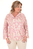 Lange blouse v-hals pofmouw print gevlekt roze