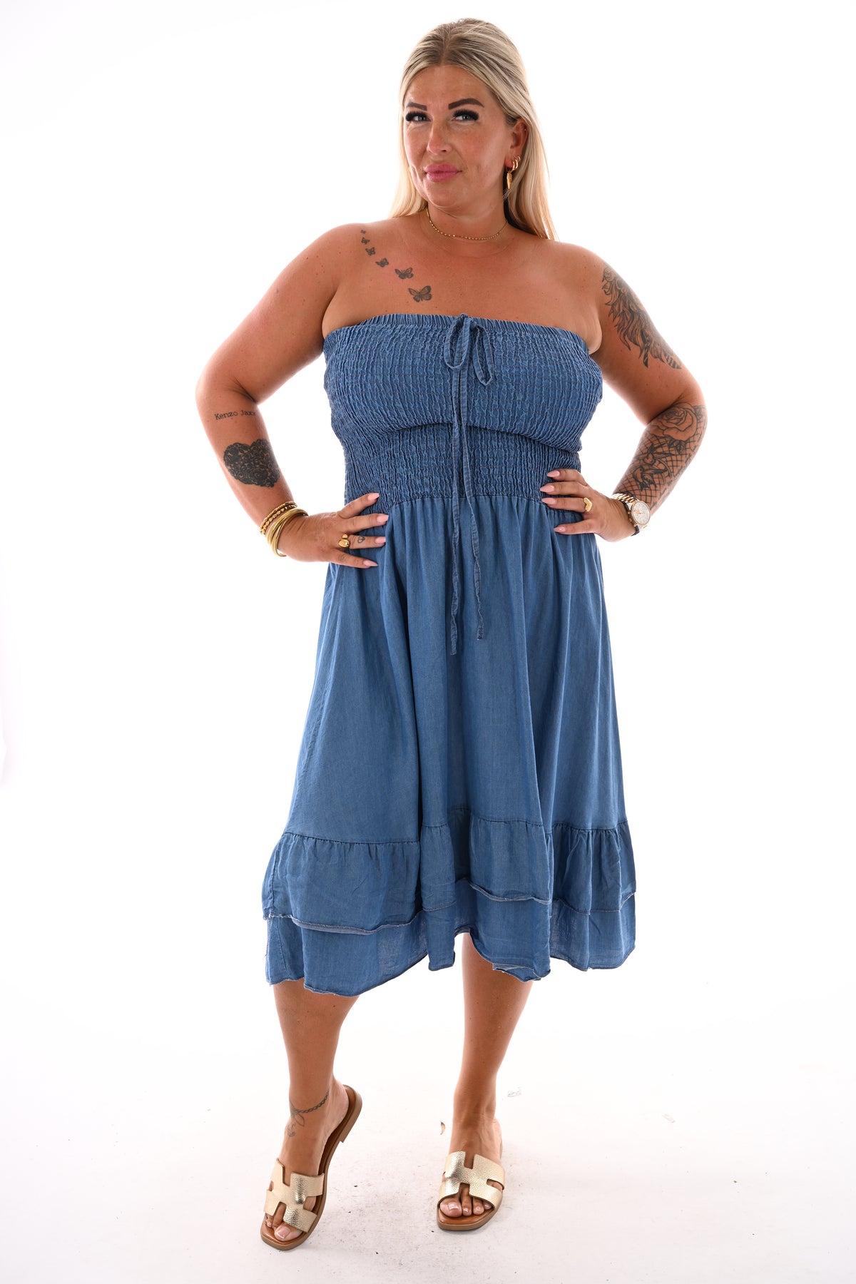 Strapless jeans jurk blauw