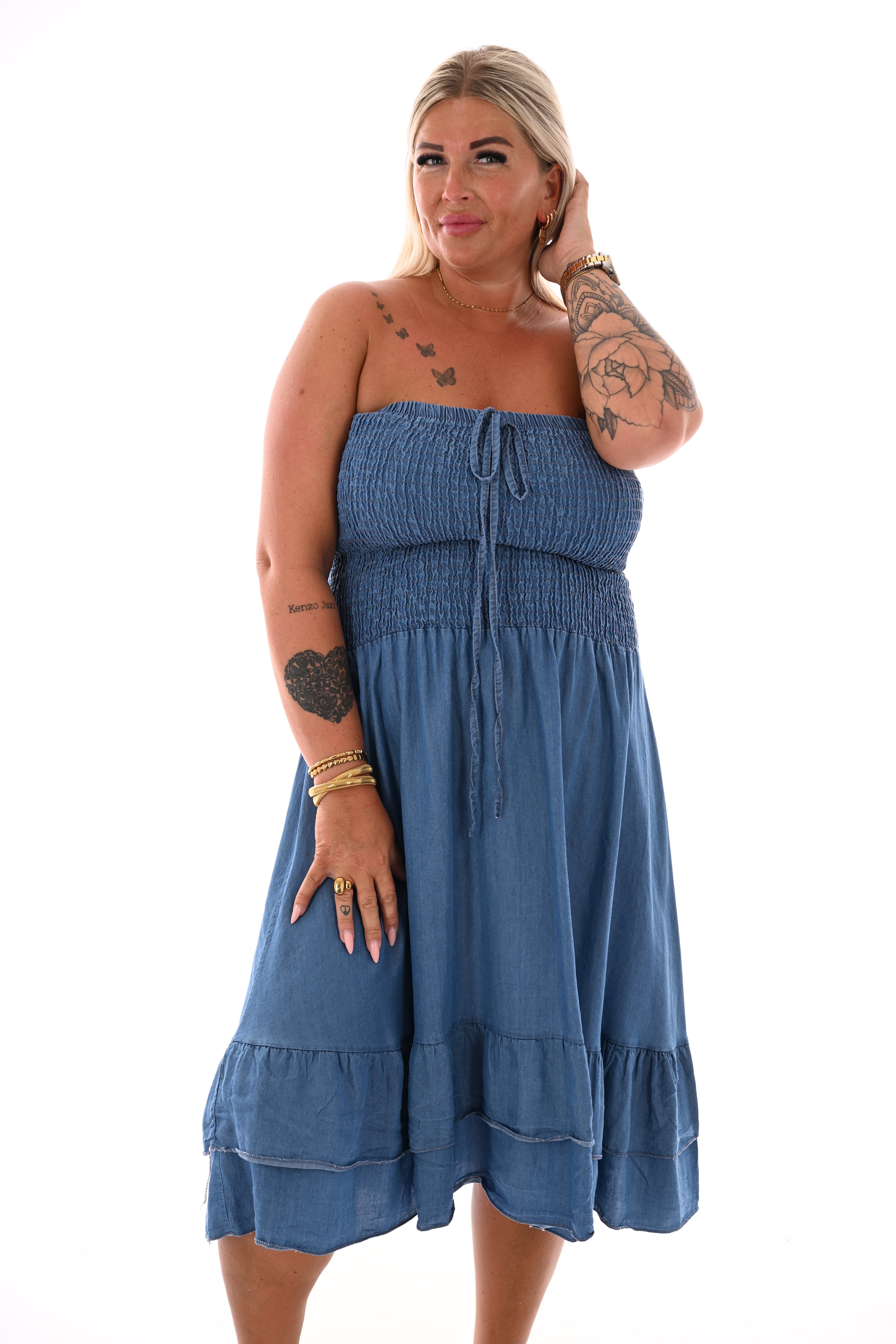 Strapless jeans jurk blauw
