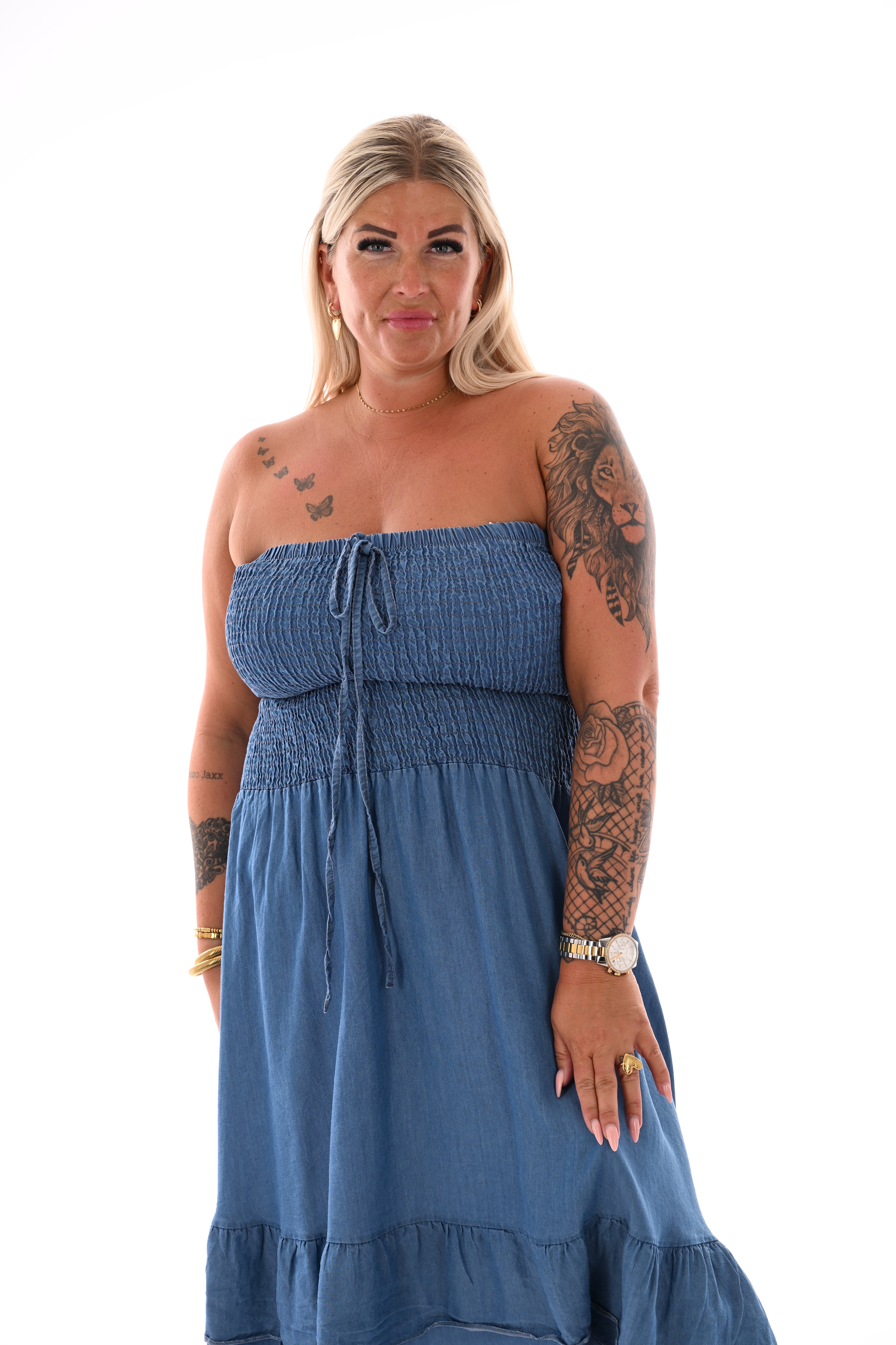 Strapless jeans jurk blauw