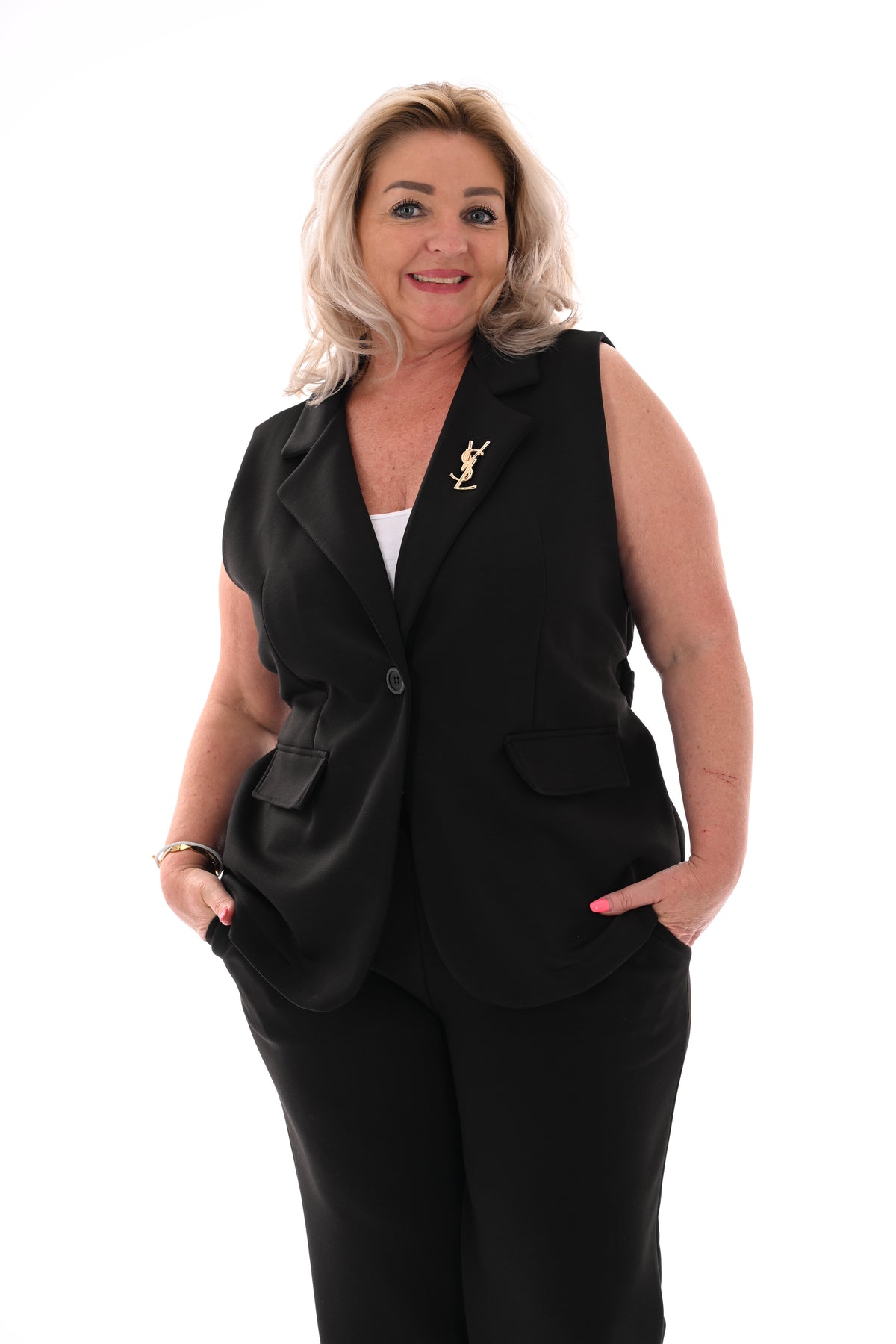 Tweedelig set gilet met ceintuur zwart