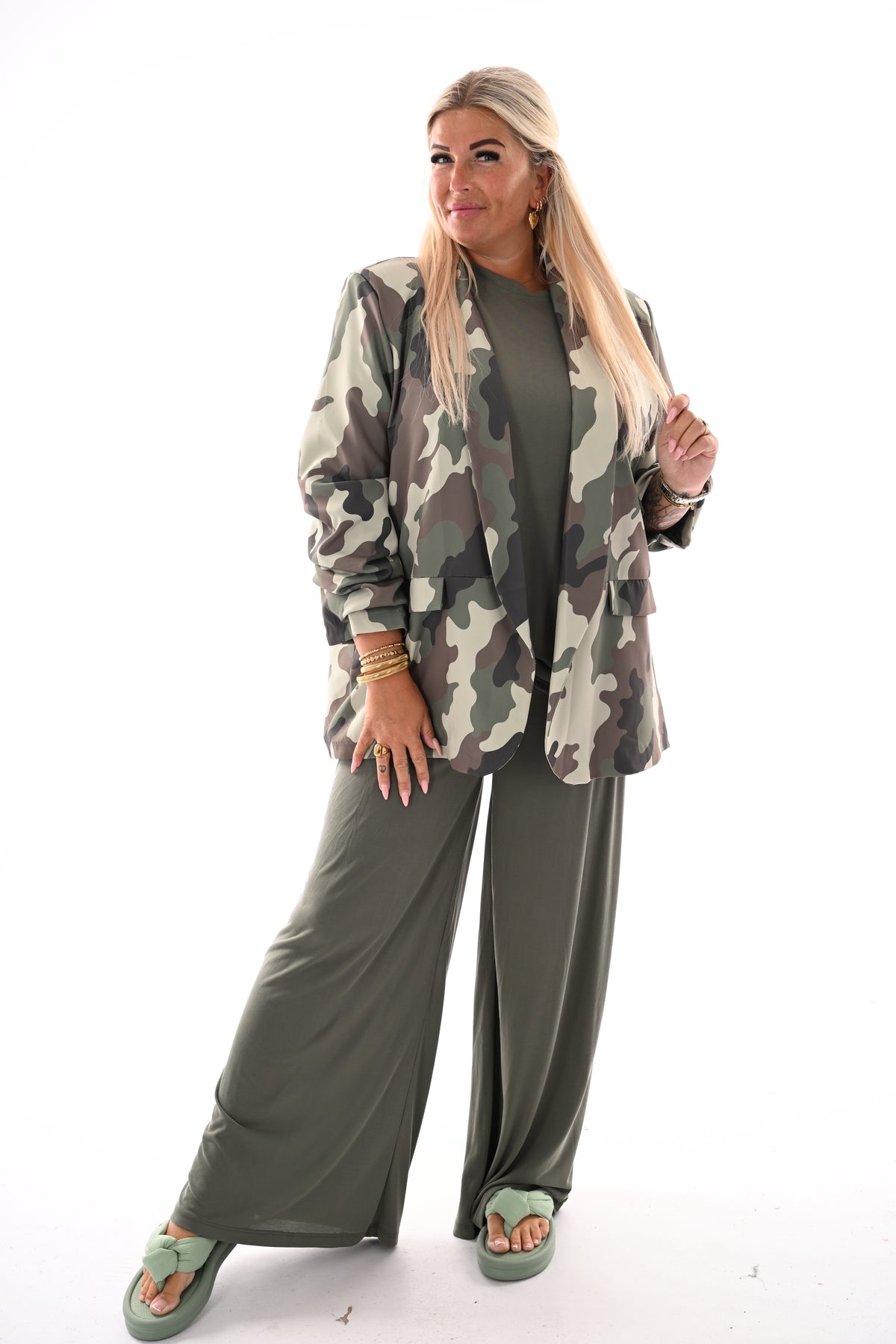 Tweedelig set asymmetric uni legergroen