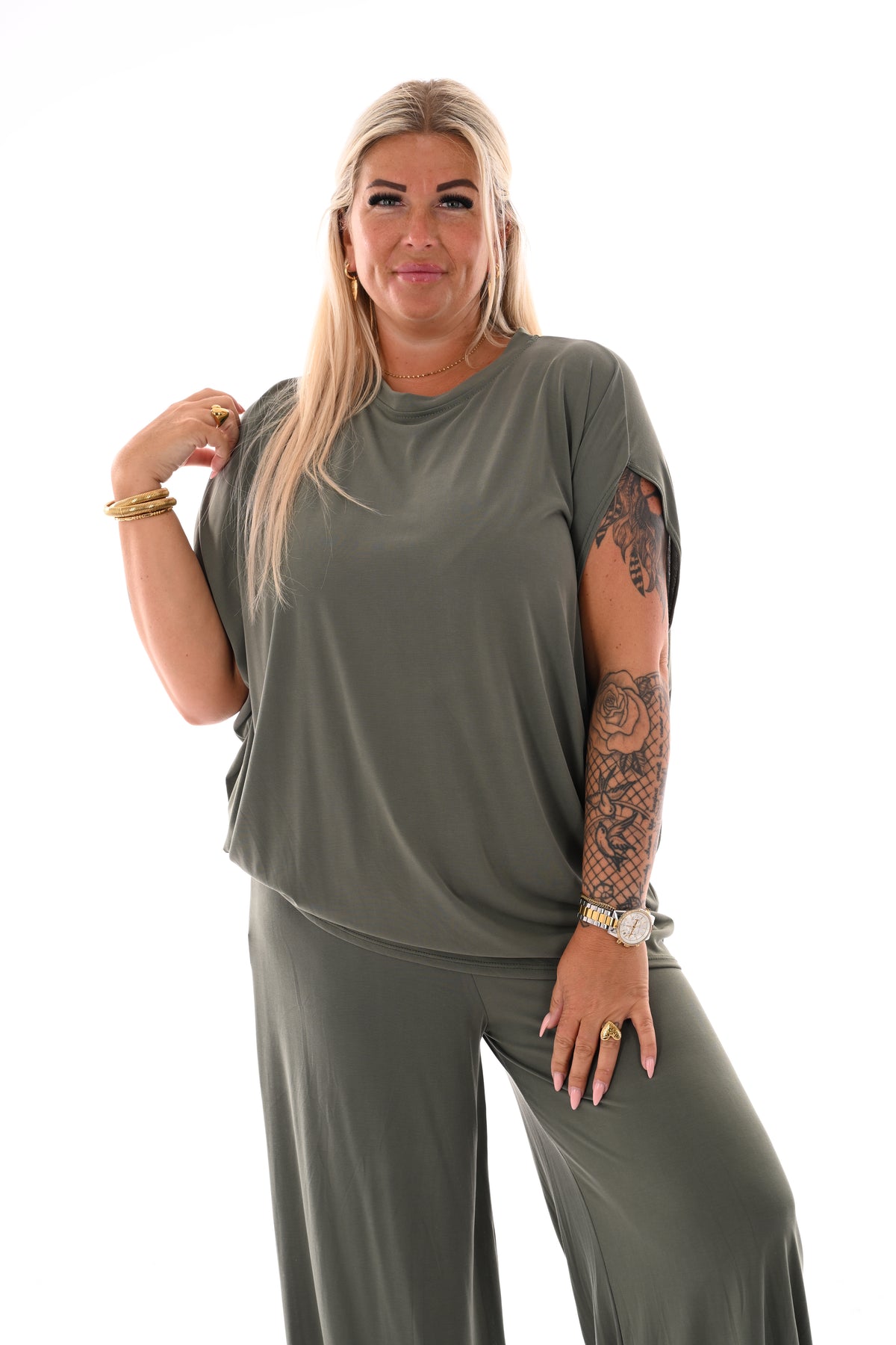 Tweedelig set asymmetric uni legergroen