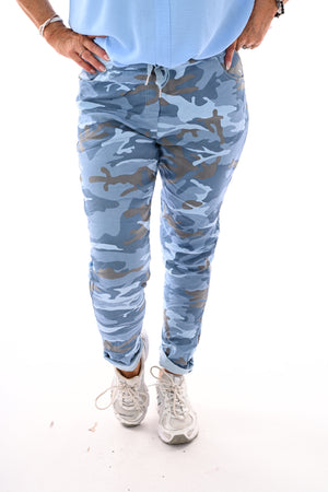 Stretchbroek camouflage jeansblauw