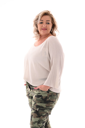 Gehaakte top vleermuis mouwen beige