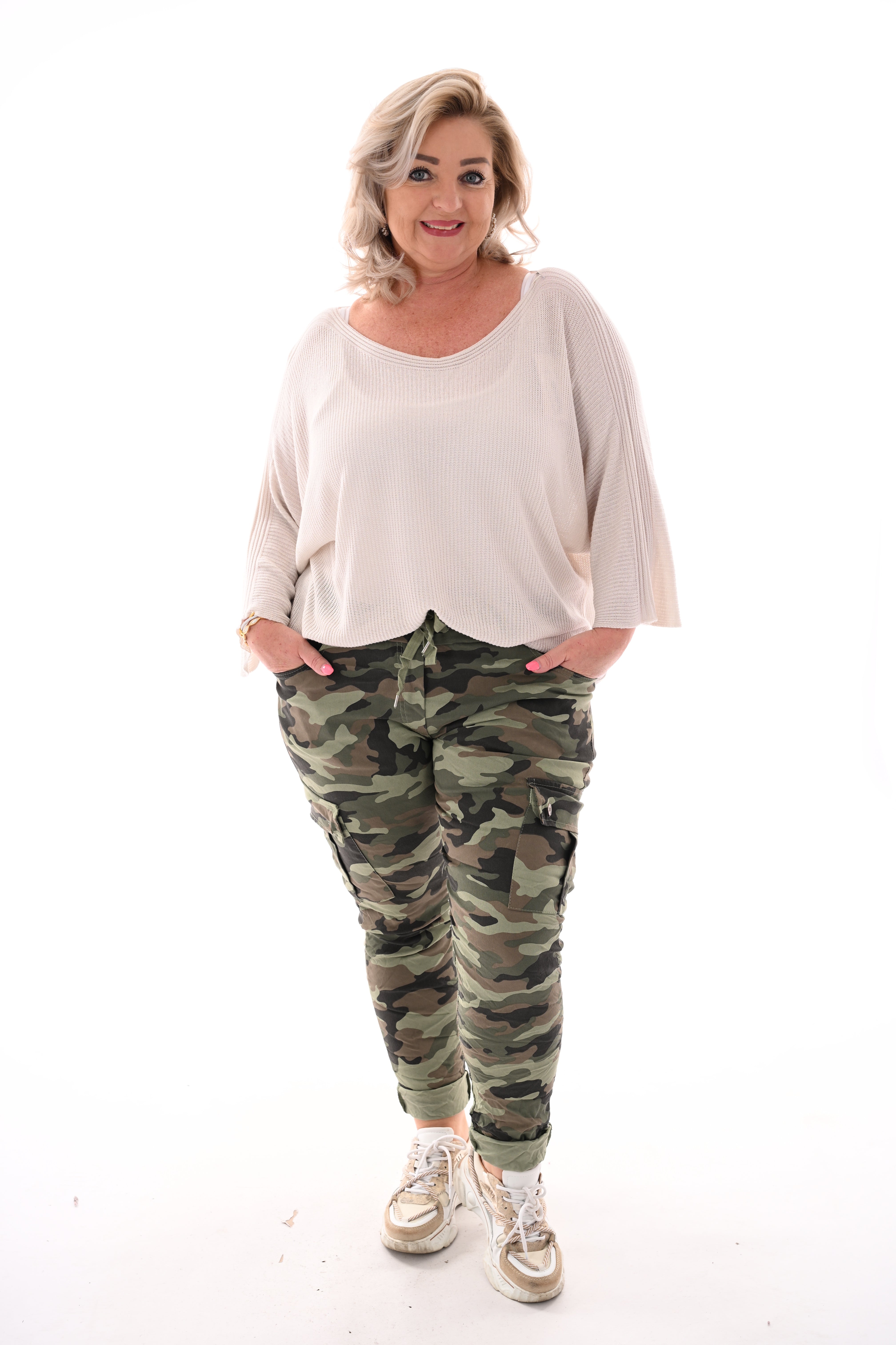 Stretchbroek camouflage cargo legergroen